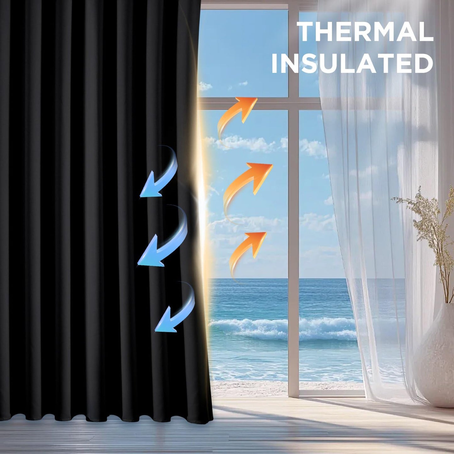 CUCRAF Black Blackout Curtains 84 inch Length,Thermal Insulated Room Darkening Window Curtains for Bedroom,Light Blocking Drapes for Living Room,Set of 2 Panels, 52 x 84 Inch