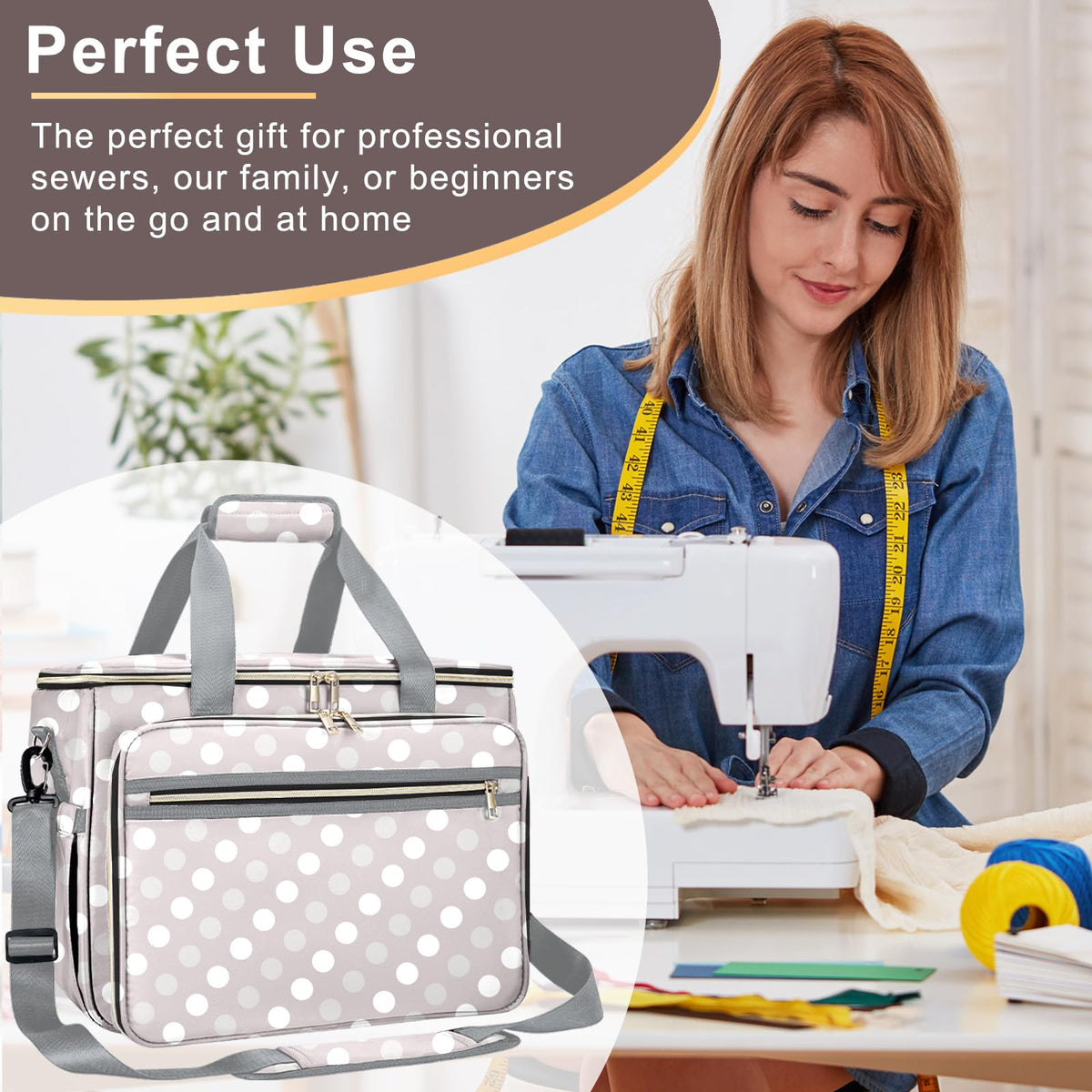 Anitor Sewing Machine Case with Removable Bottom Padding, Sewing Machine Bag Fits Most Standard Sewing Machines and Storage Sewing Accessories, for Singer, Brother, Janome, Round Dot，(Bag Only)