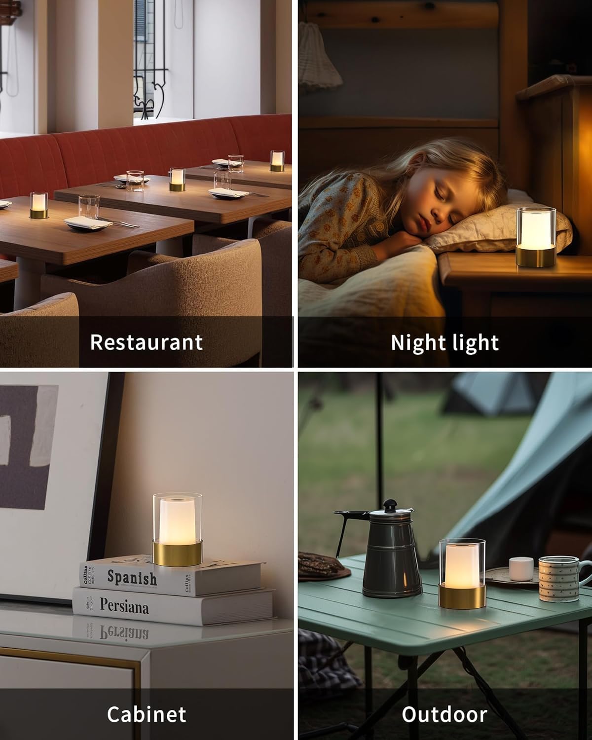 PUSU 4" Rechargeable Cordless Table Lamp | 2 Pack, Bronze - Battery Operated | Touch Control | Adjustable Brightness | LED | Portable | Outdoor & Indoor | Living Room | Bedside | Camping | Bar | Party