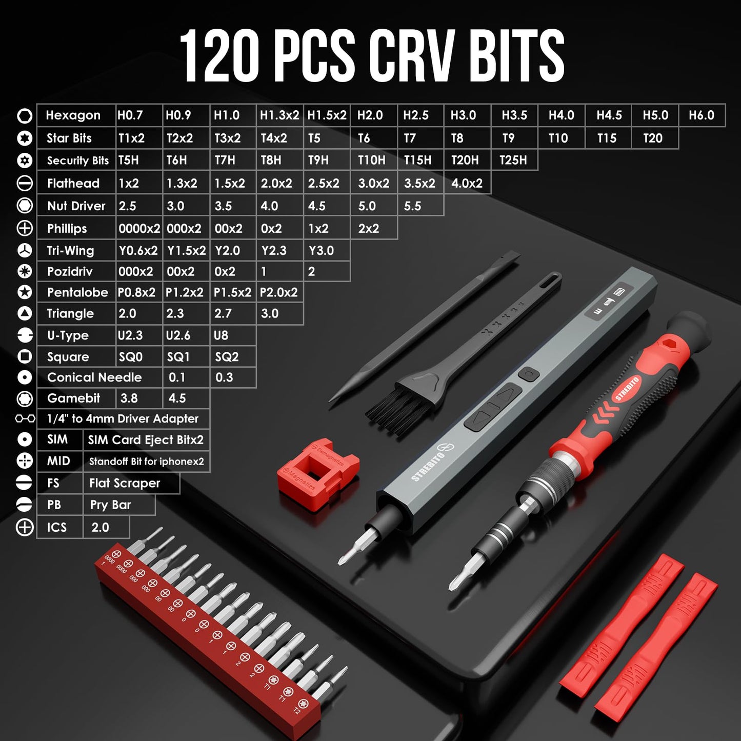 STREBITO 144-Piece Upgraded Electric Screwdriver, Max 0.7 N.m, 120 Magnetic Bits, 5-Gear Torque Adjustment, Precision Screwdriver Set, Repair Tool Kit for Tech, Electronics and PC, Gifts for Men