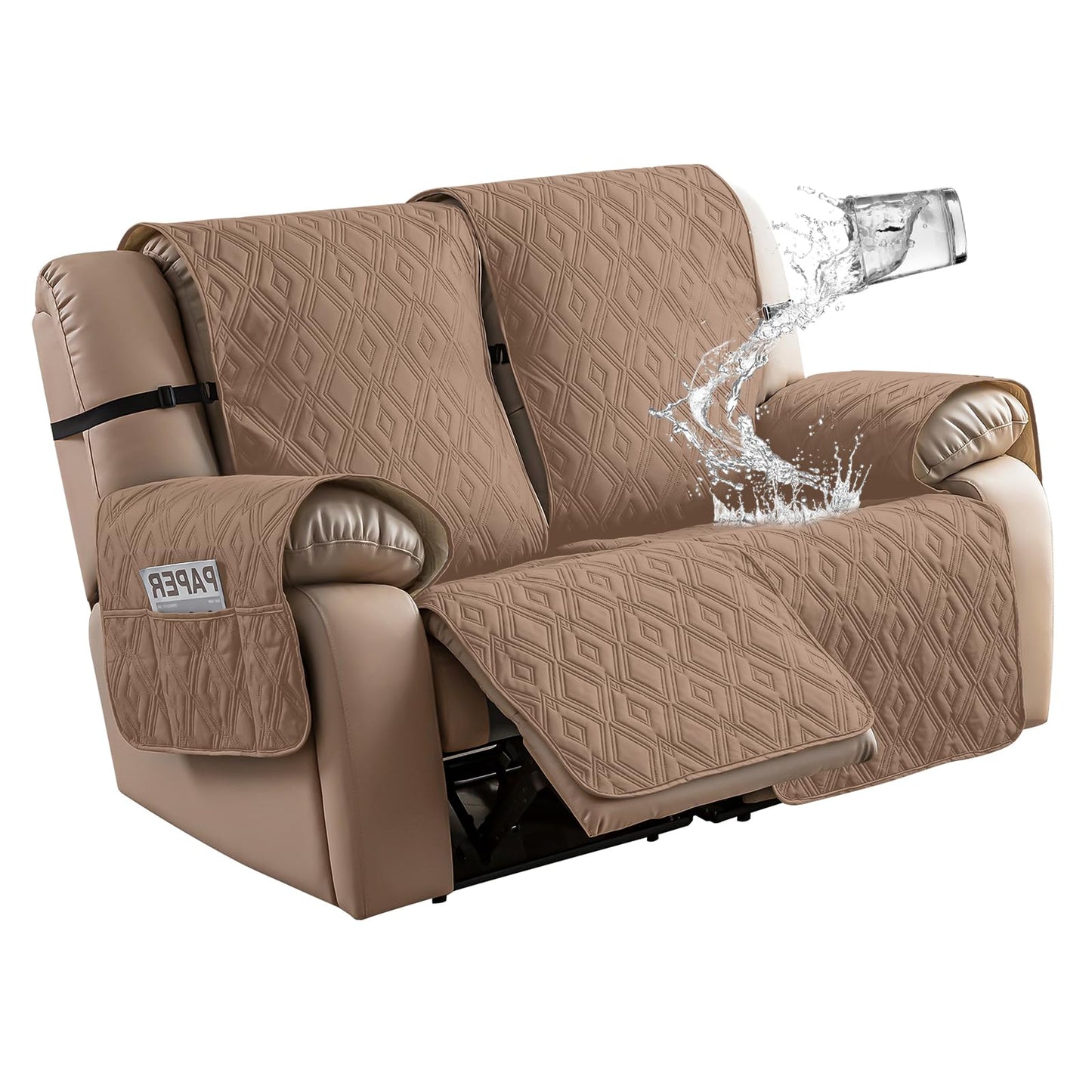 Genina Waterproof Loveseat Recliner Cover Sofa Slipcover Non-Slip, Sofa Cover for Recliner Couch 2 Seat, Loveseat Covers Double Recliner Furniture Protector for Pets (Camel, 2 Seater)