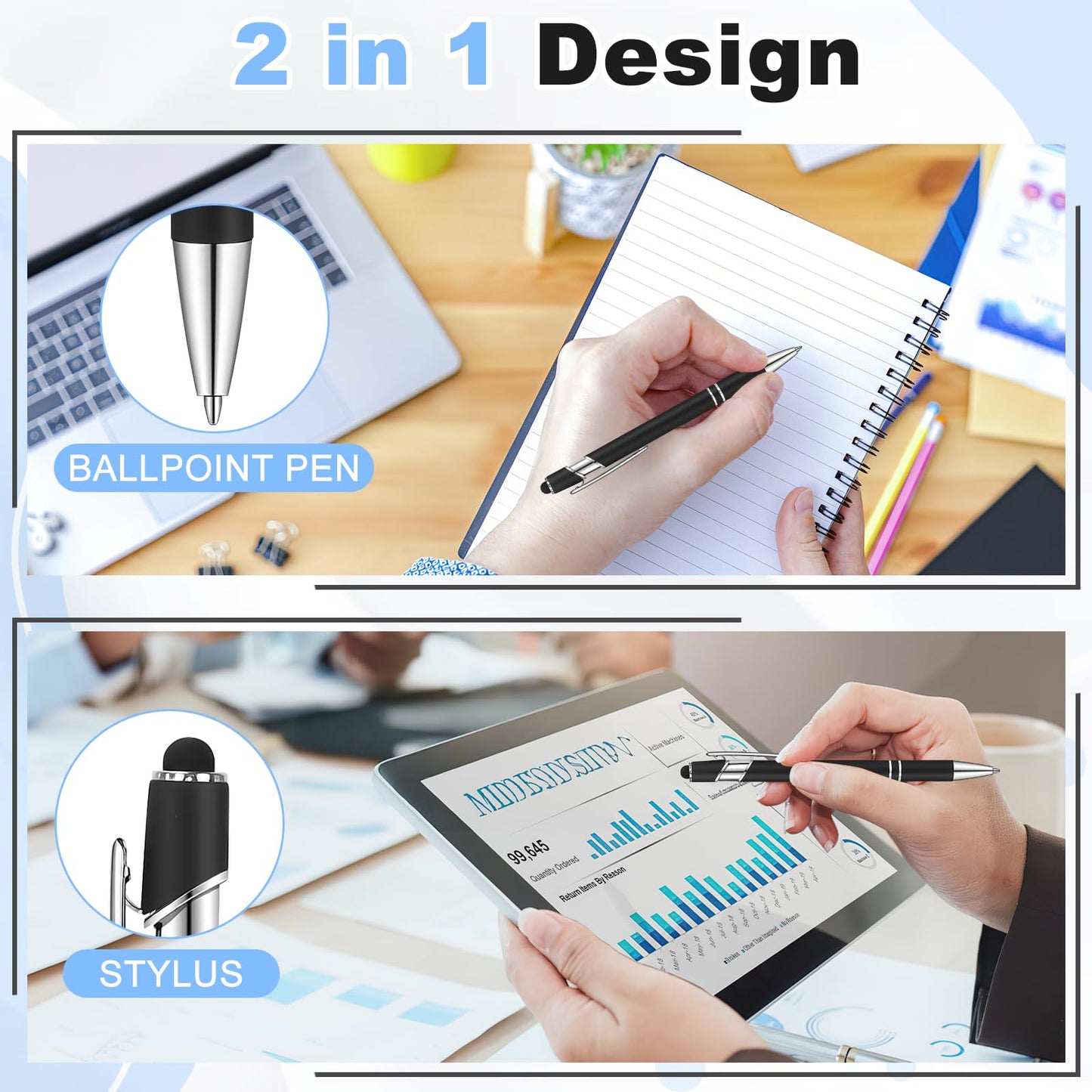 100 Pcs Ballpoint Pens with Stylus Tip Click, 2 in 1 Black Ink Ballpoint Pen, 1.0 mm Medium Point Metal Stylus Pen for Touch Screen Tablet,Coworkers, Family, Colleagues, Office(Black)