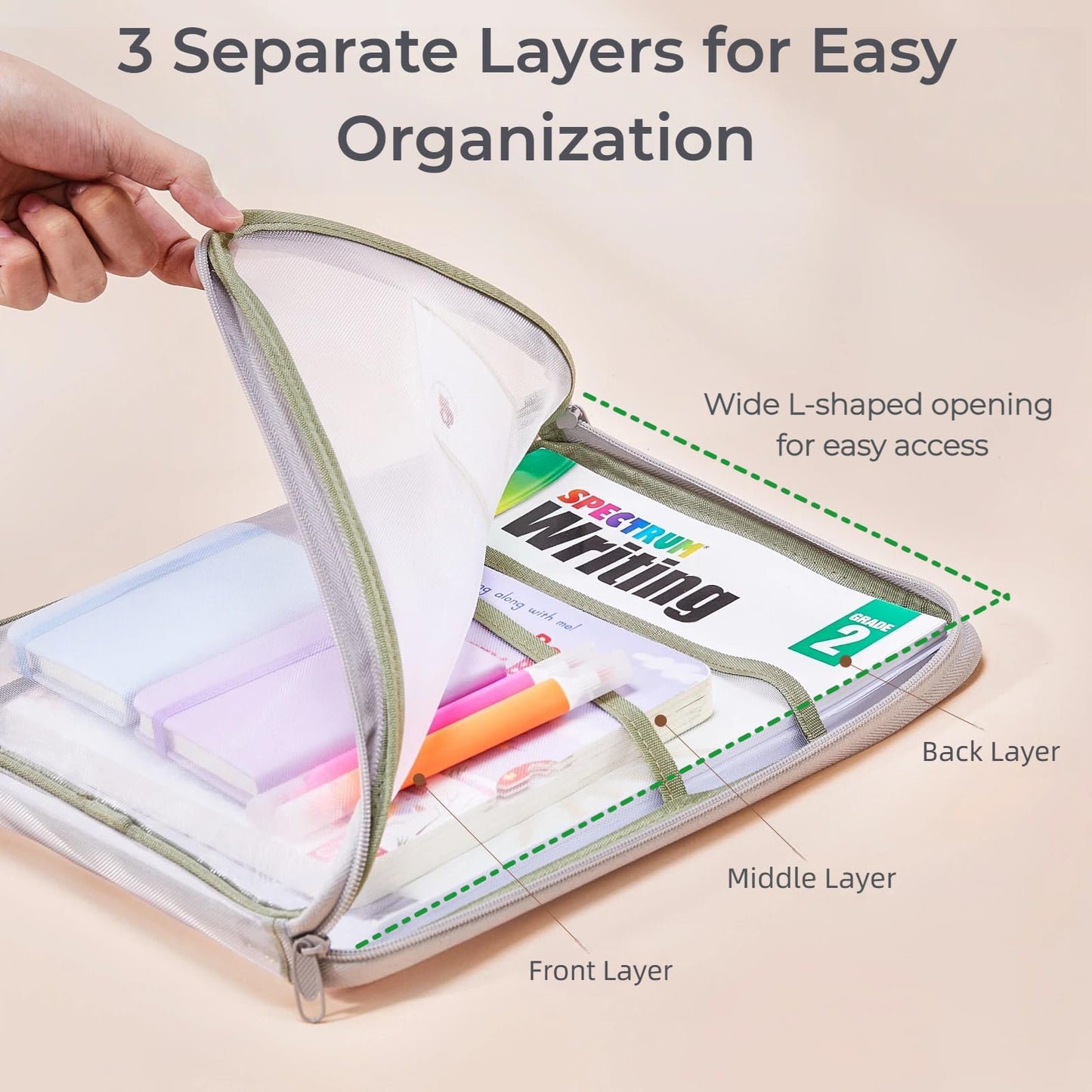 4-Pack Mesh Zipper File Bags – Document Organizer Pouches for School, Office, Projects – Folder Bags for Kids’ Homework & College Papers by Subject
