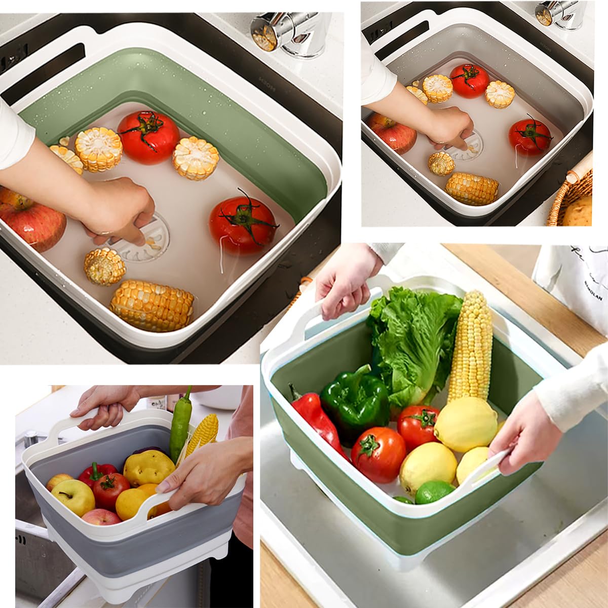 Collapsible Dish Pans 2 Pack Portable Washing Basin Dish Pan with Handle Foldable Strainer Wash and Drain Dish Tub Drainer Over Sink Foldable Dishpan for RV Trailers Camping Dish Washing Tub