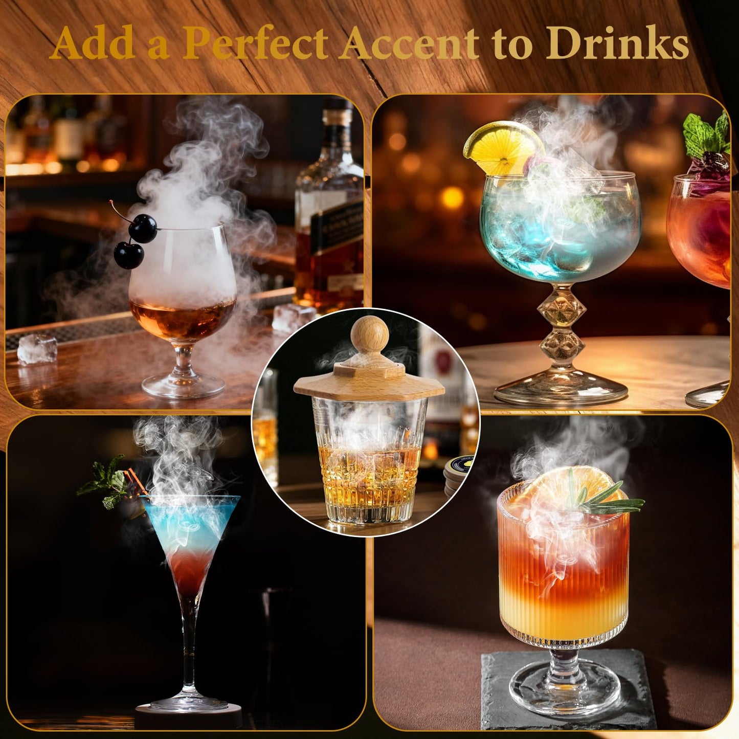 Whiskey Smoker Kit with Torch, Old Fashioned Cocktail Smoker Kit, Christmas Birthday Gifts for Him Dad Men Husband Grandpa, 6 Flavors Wooden Chips, 4 Granite Whiskey Stones, Ice Ball included