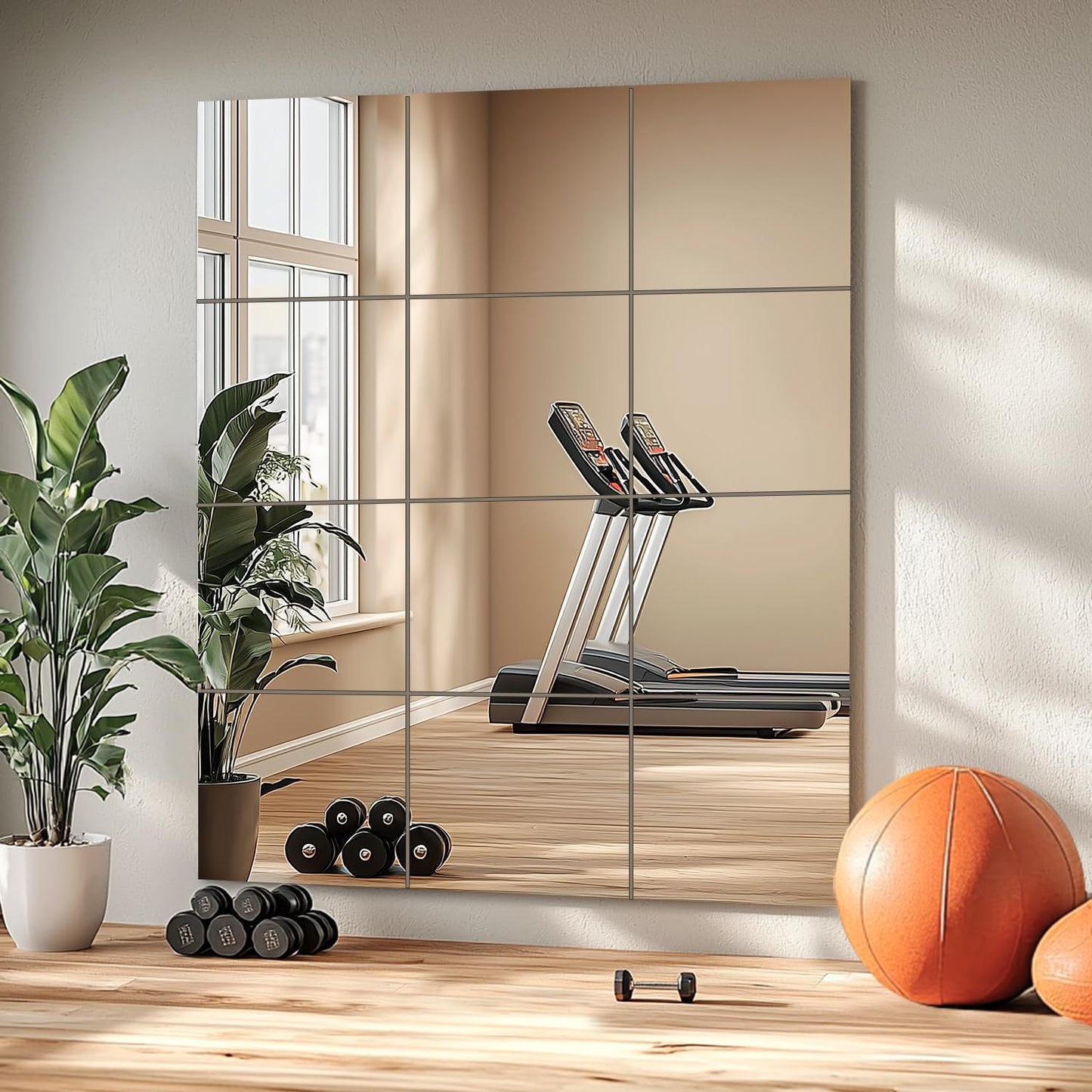VASUHOME Home Gym Mirrors 12 Inch x 12PCS, HD Glass Wall Mounted Mirror Tiles for Gym, Bedroom, Living Room, Door, Closet