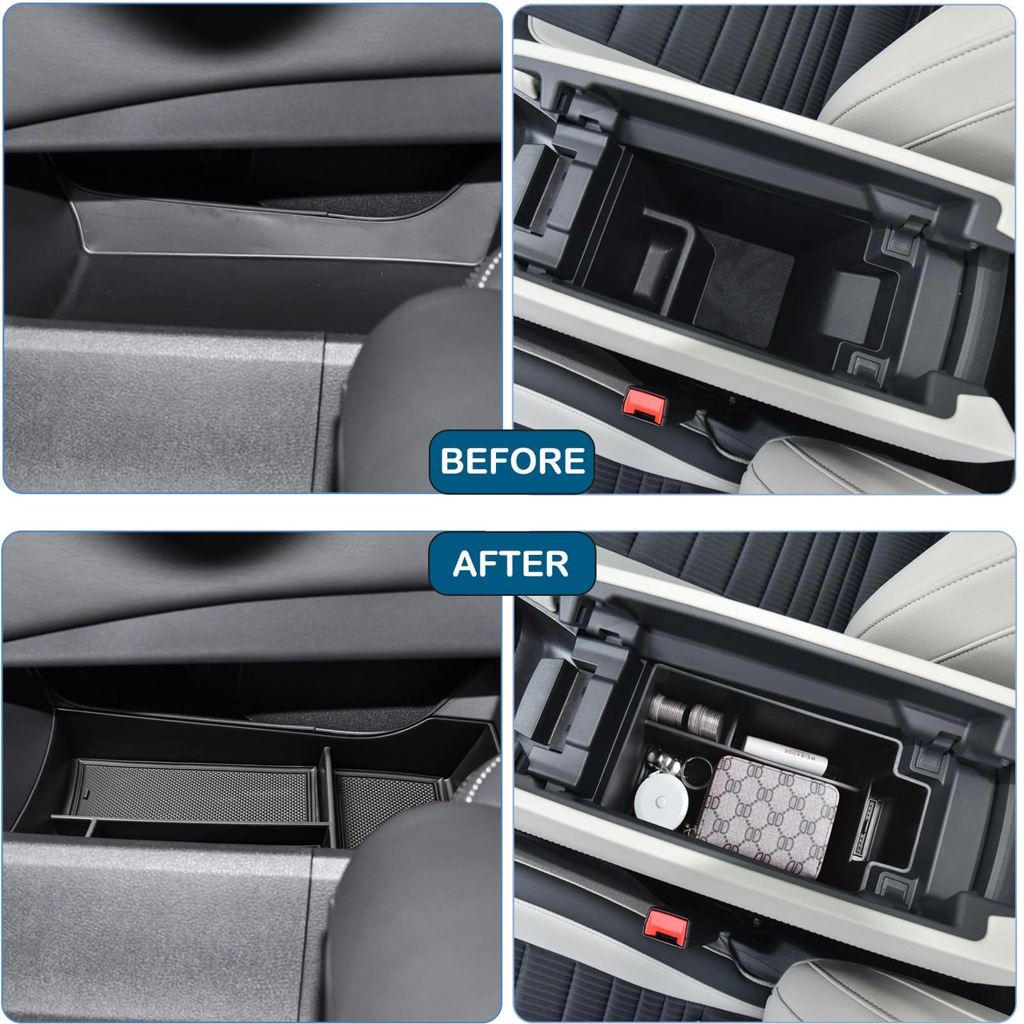 HGWEI 2PCS Center Console Organizer Compatible with Nissan Rogue 2021-2026 Interior Accessories, Rogue Lower Console Armrest Storage Box Insert Secondary Tray (Not for Rogue Sport), Black