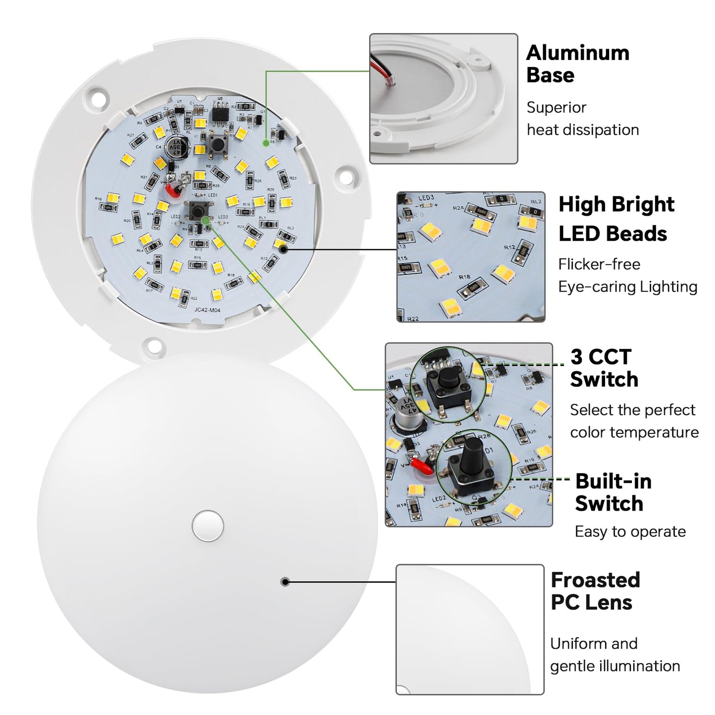 acegoo Rv 3Cct 4.5'' Led Dome Ceiling Light, 3000K/4500K/6000K Switchable with Blue Nightlight 12V Puck Light for Motorhome, Trailer, Boat, Surface Mount with Dimmer Switch (6 Pack)