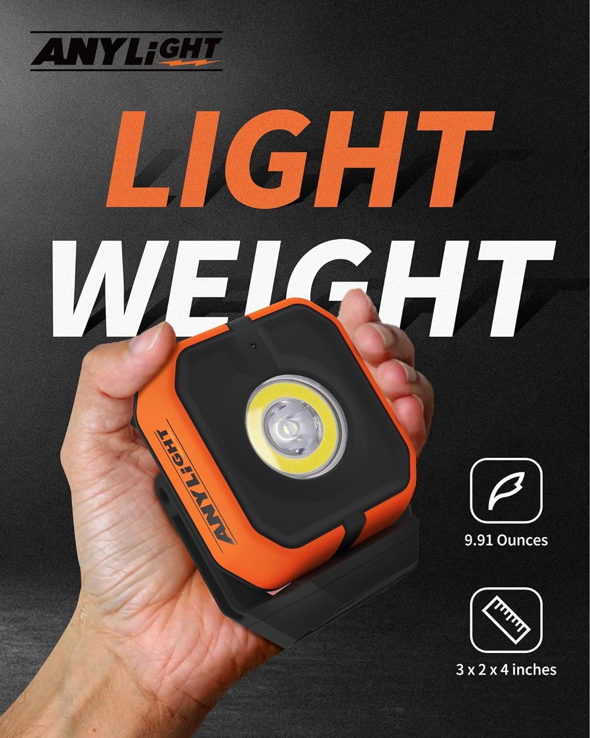 Anylight Led Work Light with 4 Modes,1200LM Portable COB Magnetic Light,3350mAh Recharge Spotlight and Floodlight,150° Rotate IP65 Waterproof for Car Repair and Camping (2 Packs)
