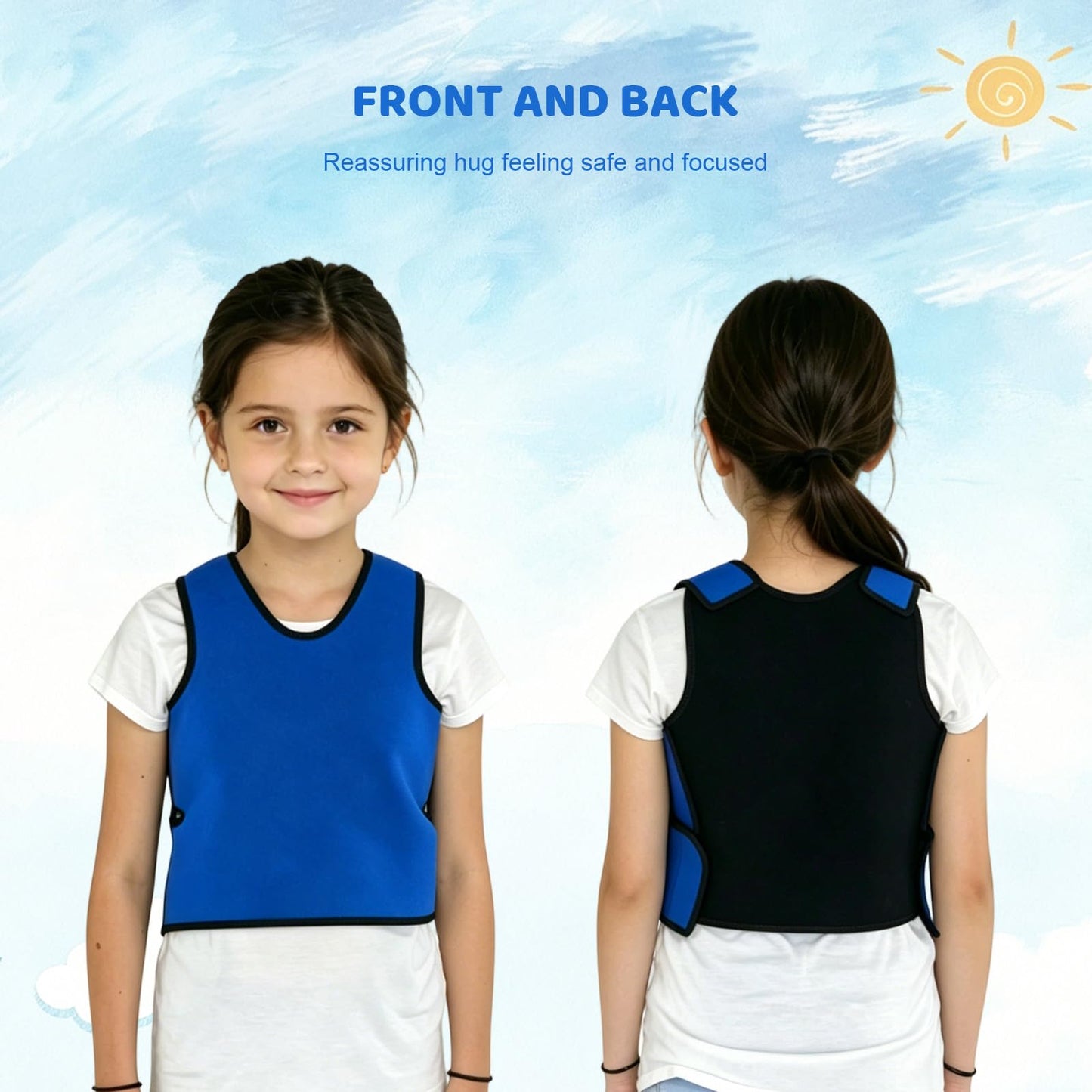 TOPARCHERY Sensory Compression Vest Deep Pressure Vest 17” x 30” Soft Breathable Form-Fitting (Medium，Blue)