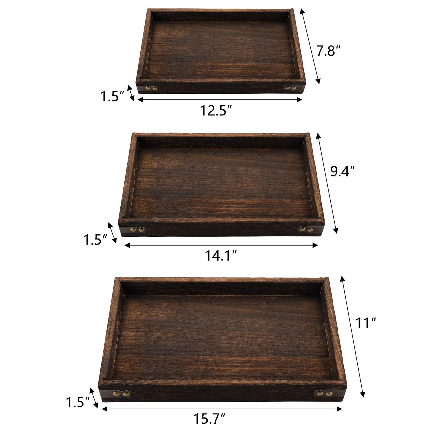 TOPZEA 3 Pack Wood Serving Tray with Handle, Farmhouse Wooden Coffee Table Trays Decorative Breakfast Tray for Bed, Couch, Ottoman, 3 Size