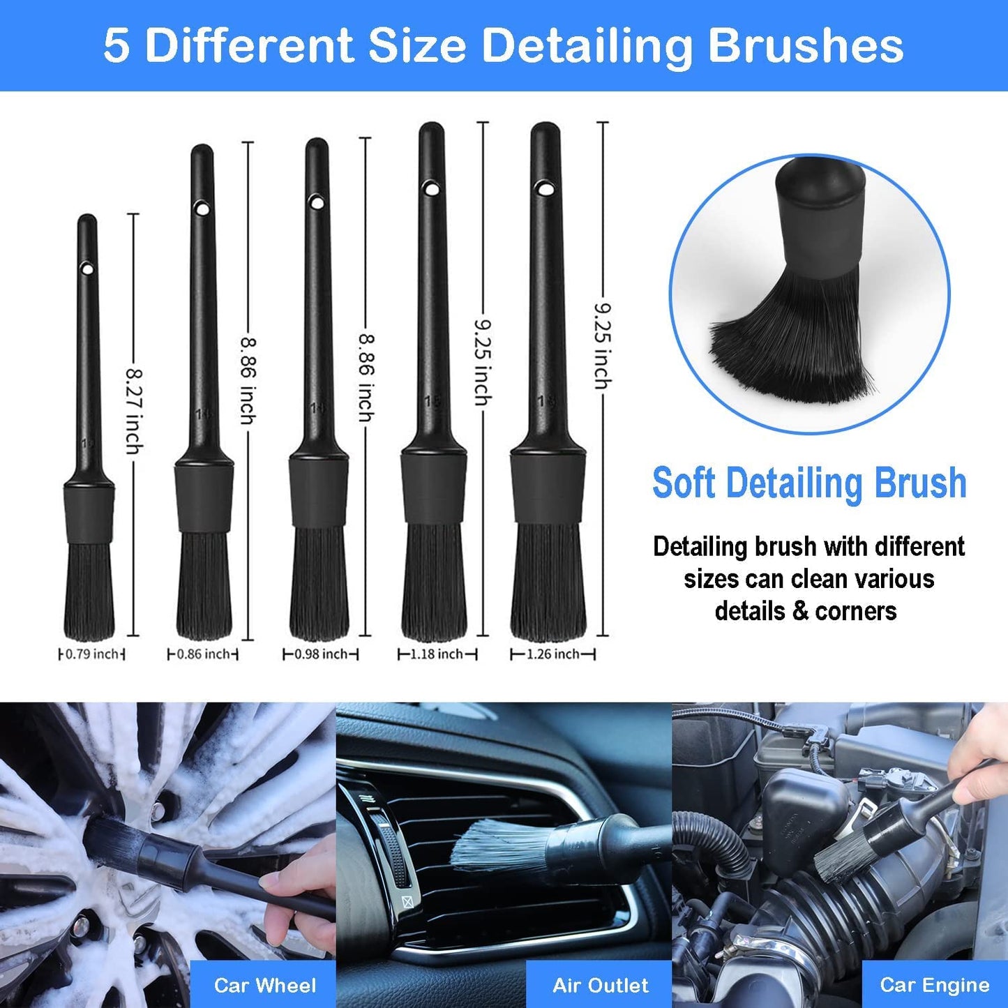 27 Pack Car Detailing Brush Set, Detailing Kit, Wheel Tire Cleaning Brush Set, Car Wash Kit, Cleaning Tools for Wheels, Interior, Exterior, Leather, Air Vents, Motorcycle