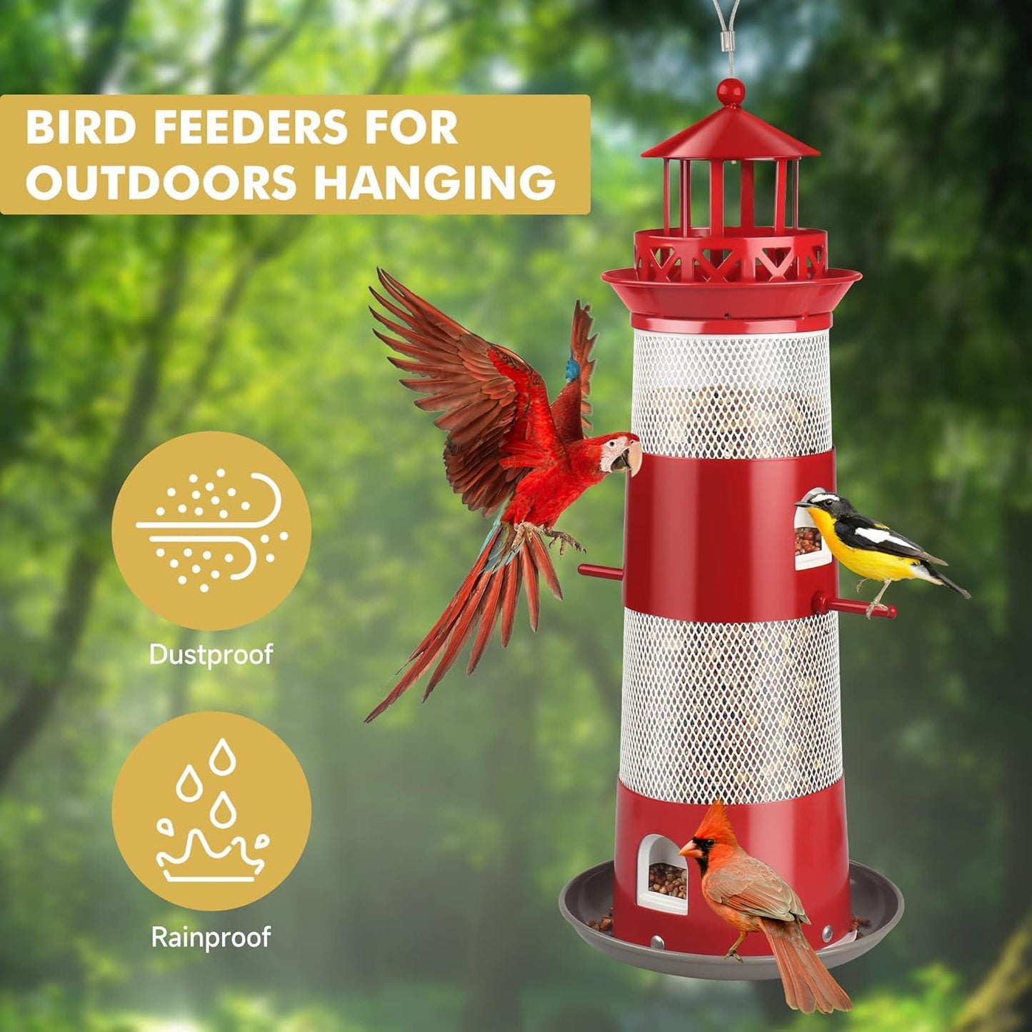 Decflow Bird Feeders for Outdoors Hanging, Wild Bird Feeder for Outside Bird, 4 lbs Large Capacity Durable Metal Bird Seed Feeder for Small Birds