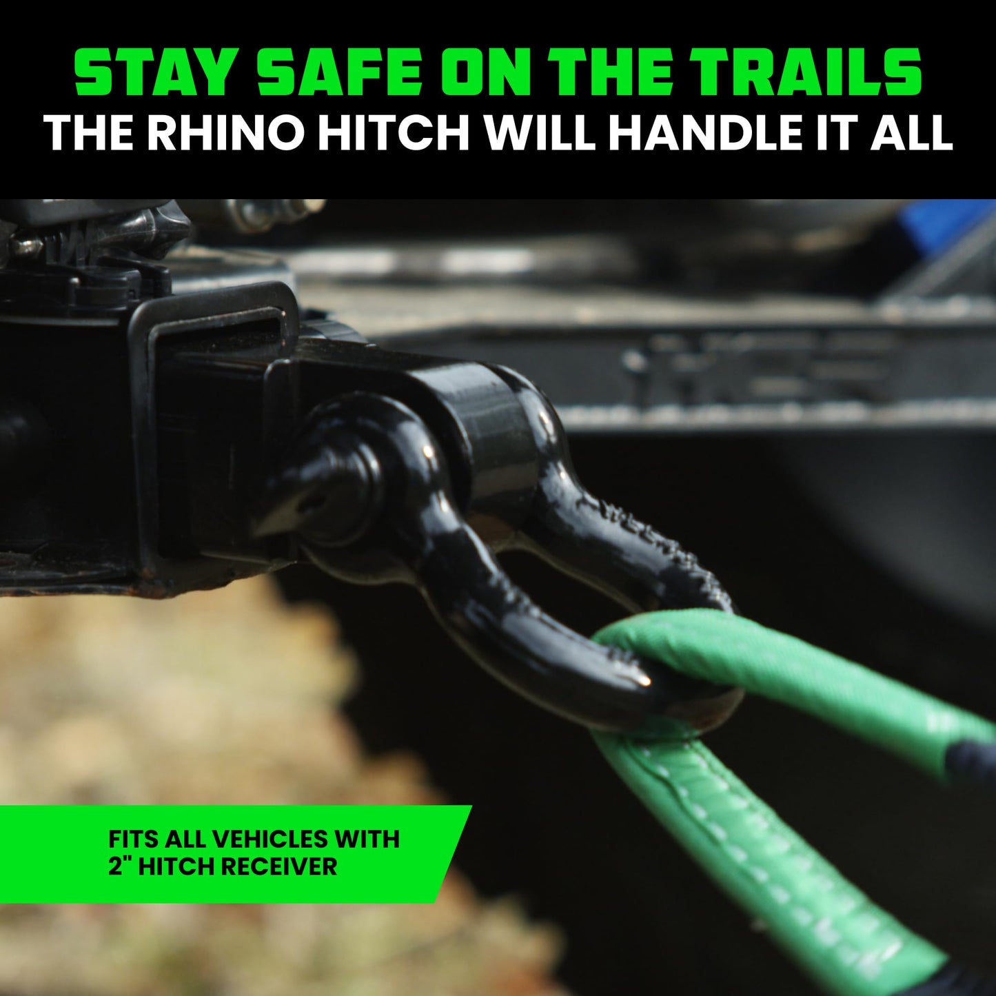 Rhino USA Shackle Hitch Receiver (Fits 2 Inch Receivers) Best Towing Accessories for Trucks, Jeep, Toyota & More - Connect Your Rhino Tow Strap for Vehicle Recovery, Mounts to 2 Inch Receiver Hitches