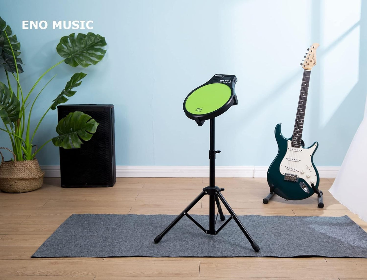 ENO MUSIC Beginner Rubber Drum Practice Pad with Audible Metronome 2 in 1 Percussionists Rhythm Training Tool