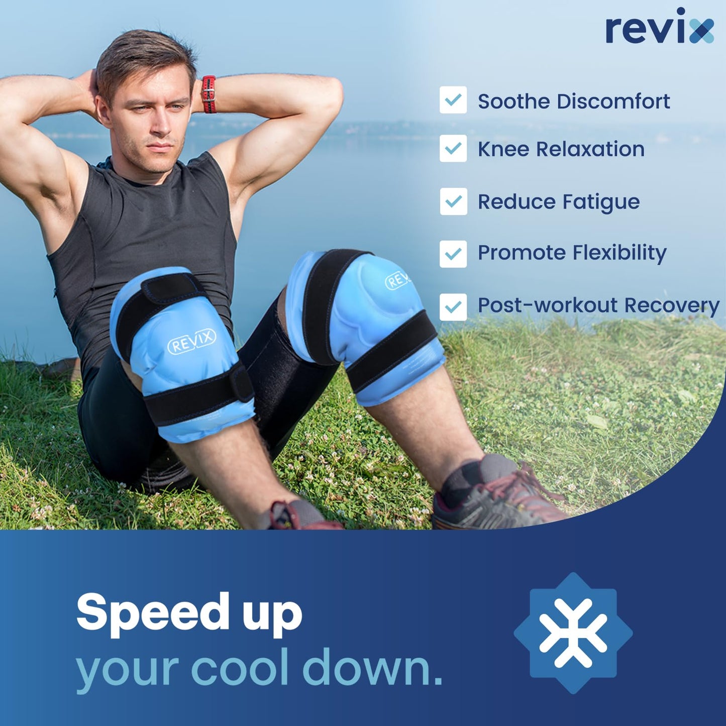 REVIX 20" XXXL Ice Pack for Knee, Back, Shoulder, Reusable Gel Knee ice Packs to Reduce Discomfort, Ice Knee Wrap with Cold Compression for Ease Fatigue and Promote Flexibility, Set of Two
