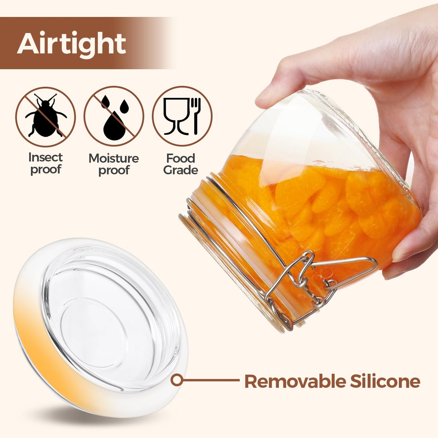 ComSaf Glass Food Storage Jar with Airtight Lid 500ML/17OZ Set of 6, Storage Canister Container Round with Clear Preserving Seal Clip Fastening for Kitchen and Pantry Organization Cereal, Coffee,