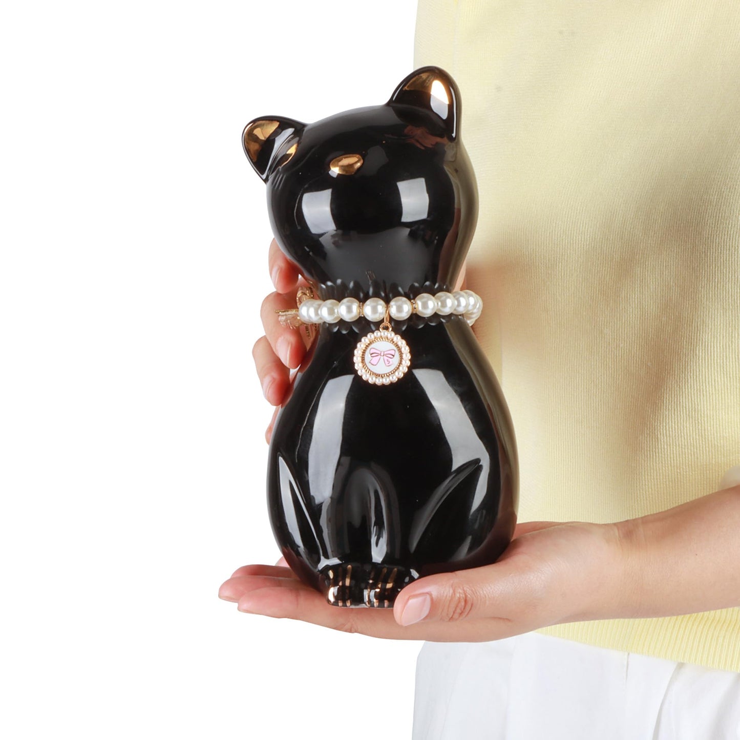 DiDiBirDi Cat Urns for Ashes, Elegant Ceramics Pets Cremation Keepsake, Black Pet Urns for Cats Memorial Box with Personalized Necklace (20lbs)