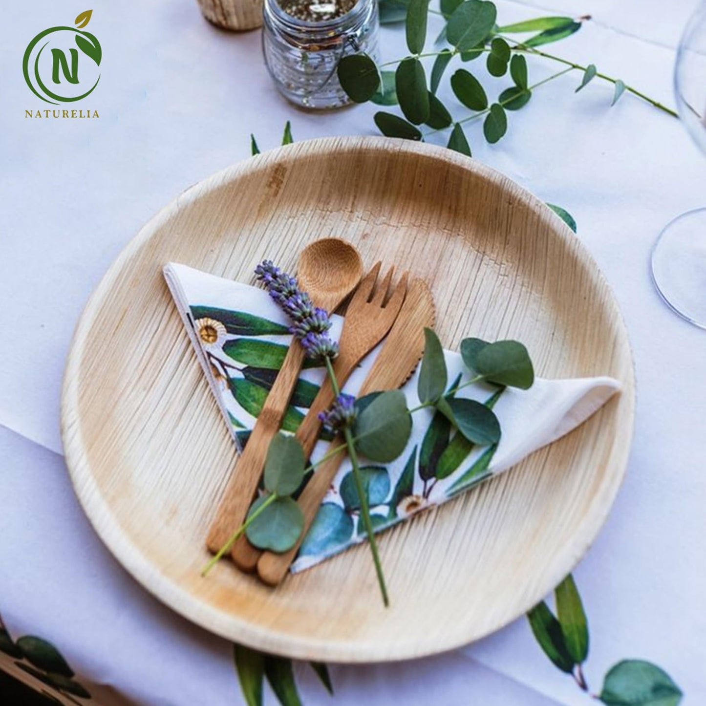 Naturelia 100% Compostable Combo 7” & 10” Palm Leaf Disposable Plates (48 Pck)- Biodegradable, Natural & Eco Friendly Disposable Plates for Wedding, Party, Picnic & Event