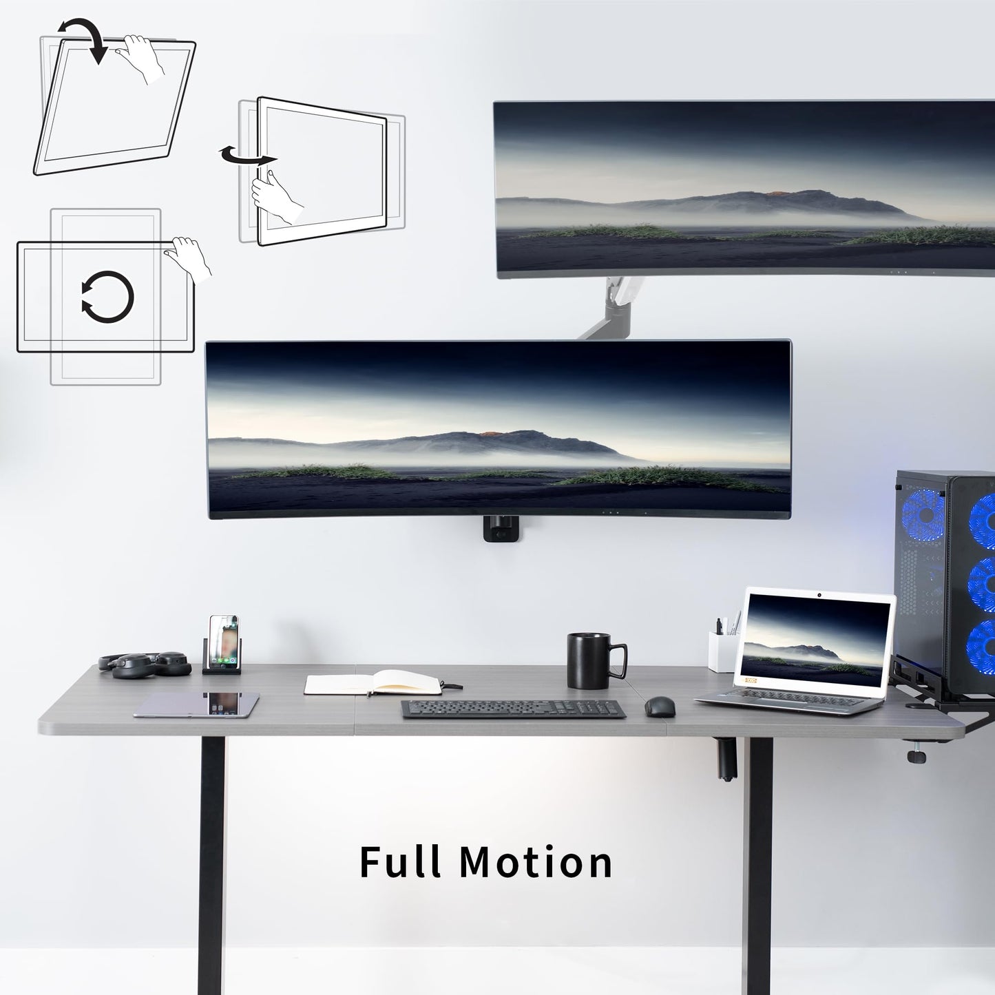VIVO Premium Aluminum Heavy Duty Monitor Arm for Ultrawide Screens up to 49 inches and 44 lbs, Single Wall Mount, Pneumatic Height, Max VESA 100x100, Black, MOUNT-V101G1