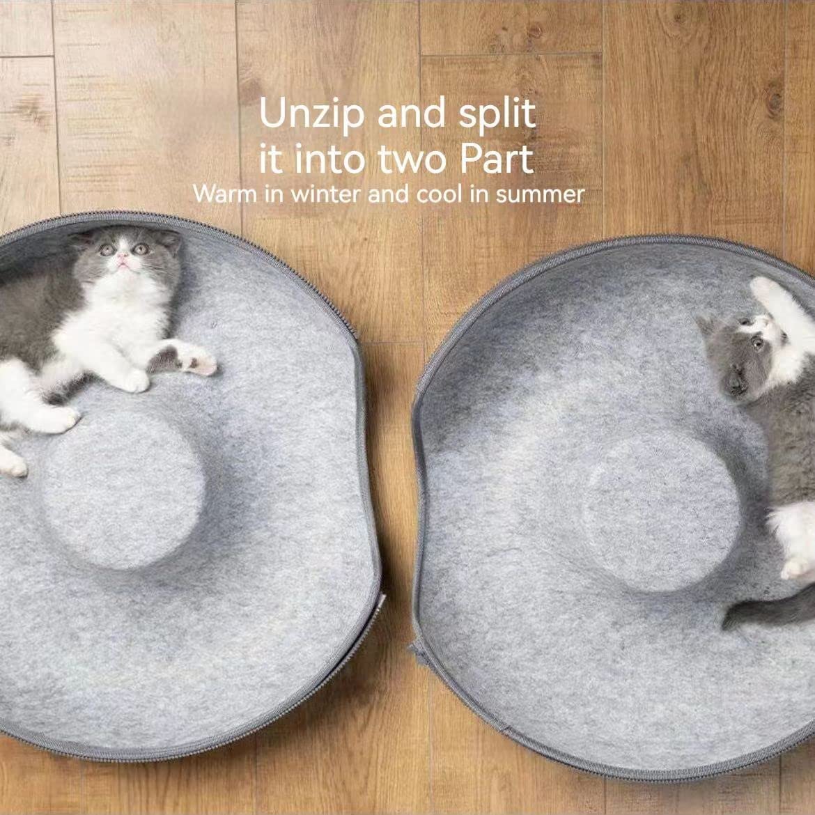 HY-MS Cat Tunnel Bed, Cat Hideaway Cave - Tunnel Bed for Cats Detachable Round Felt Cats Bed, Available in All Seasons(L, 60 * 60 * 27cm)