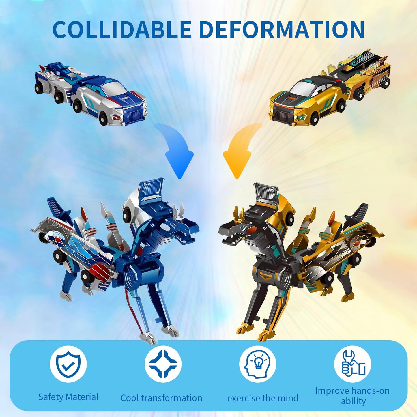 Transformer Dinosaur Toys Cars Magnetic Car Transformer Toy 2-in-1 Remote Control Collision Transforming Dinosaur Car Toy Gift for Boys Age 4-7 and 3-5 Year Olds(2PCS-1)