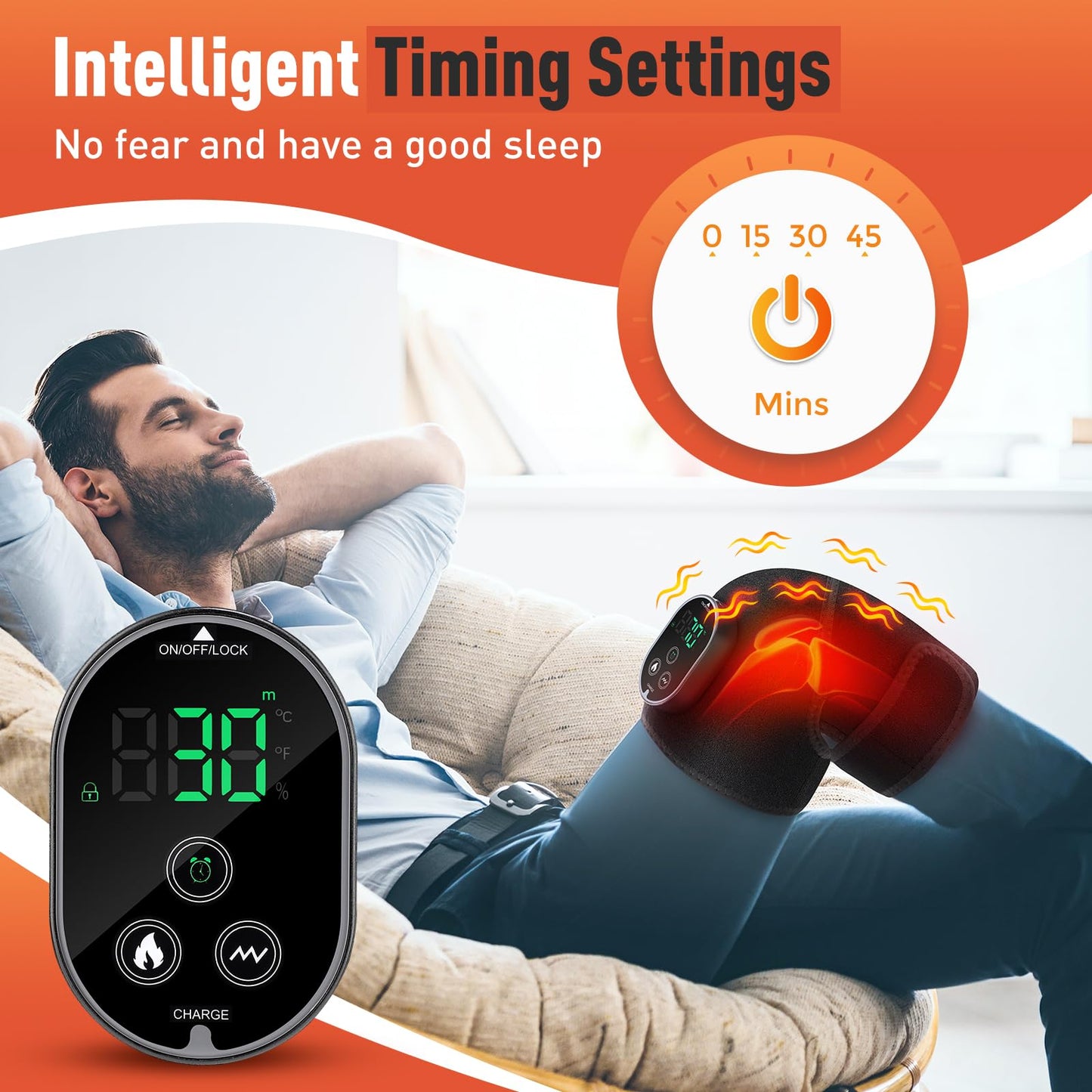 Cordless Heated Knee Massager for Knee Shoulder Elbow, Heated Knee Brace with Vibration for Men and Women, 3 Vibration Modes and 6-level Heating, 3 Timer Setting, Heating Pad for Knee, Black