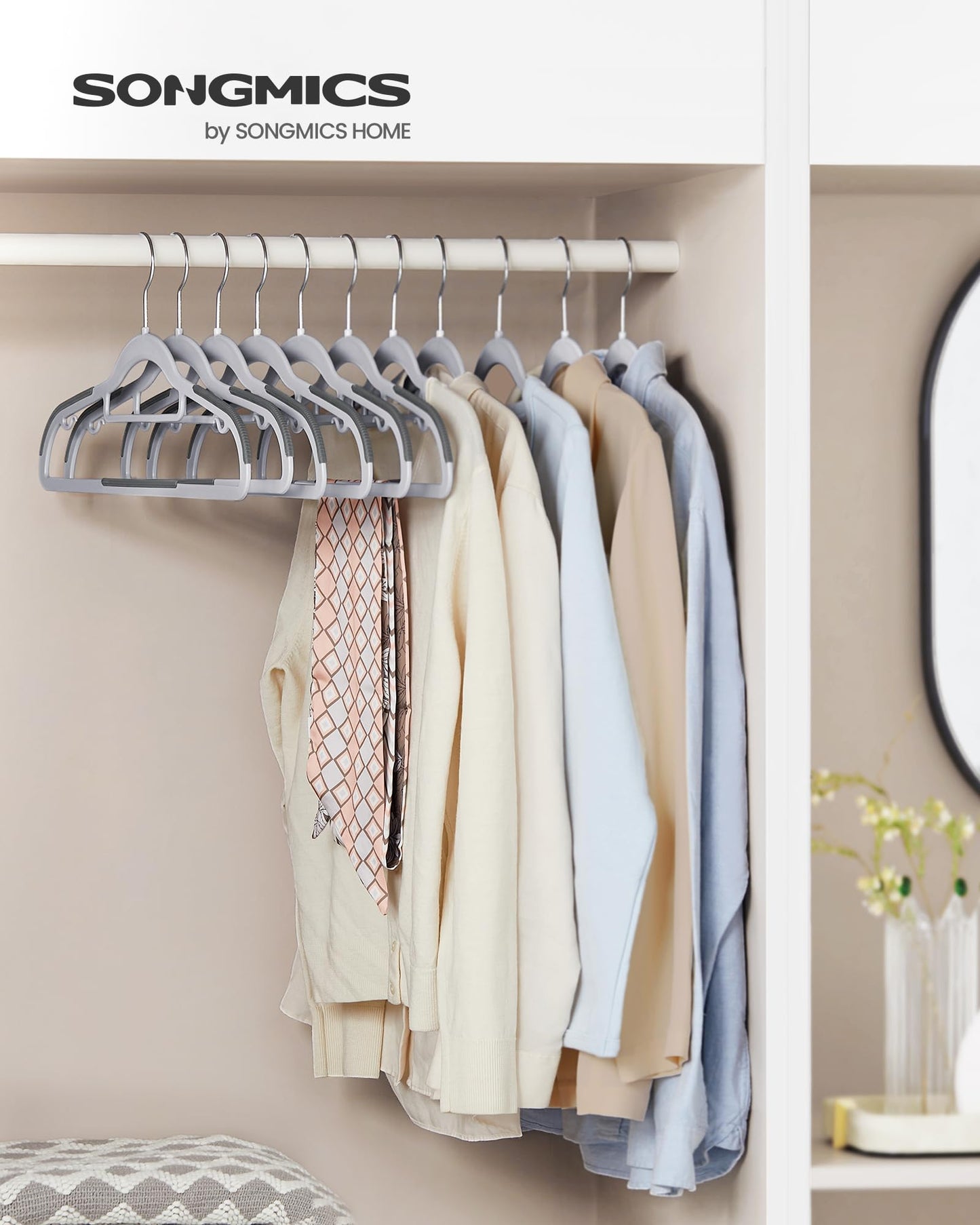 SONGMICS Pack of 50 Coat Hangers, Heavy-Duty Plastic Hangers, Clothes Hangers, Light and Dark Gray UCRP20G50