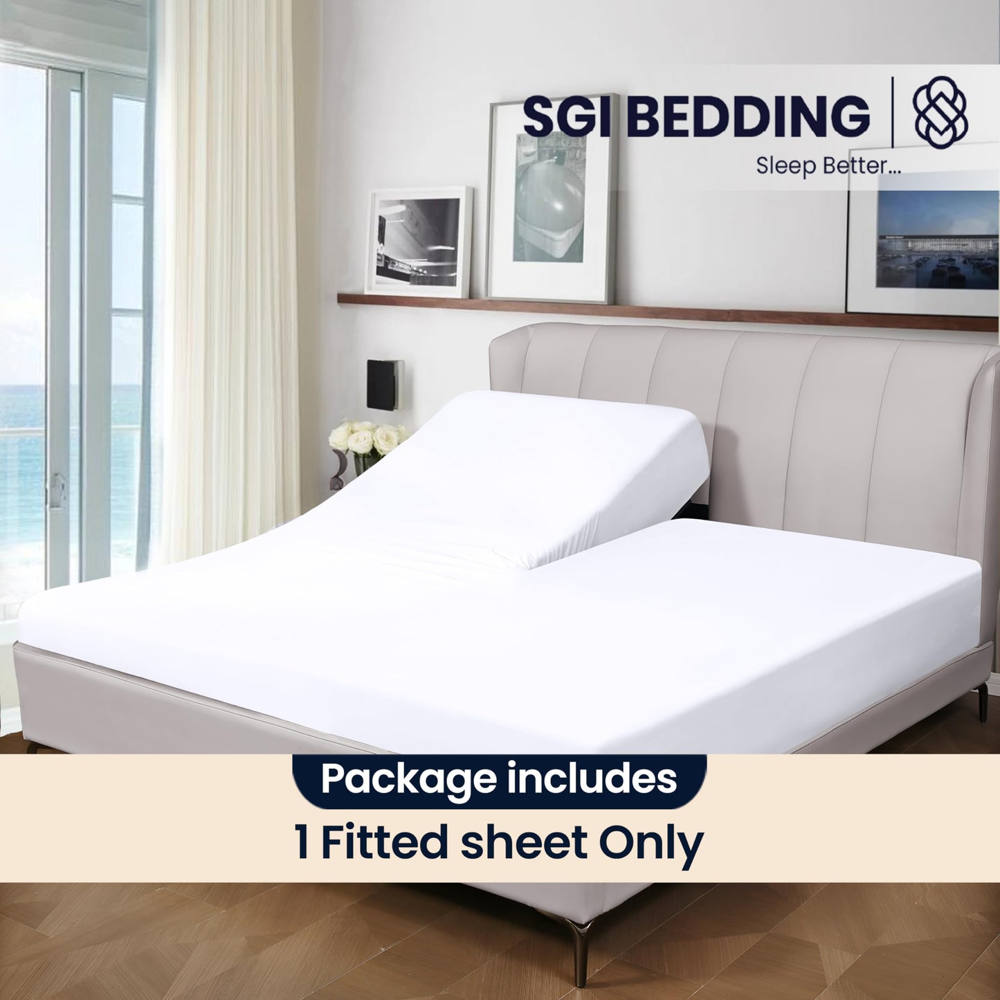 SGI bedding 32" Queen Split Top Flex Head Fitted Sheet ONLY 100% Egyptian Cotton Sheet 1000 Thread Count Flex Top Fitted Sheet for Adjustable Bed 18" Deep Pocket, Sleep Number Bed - White