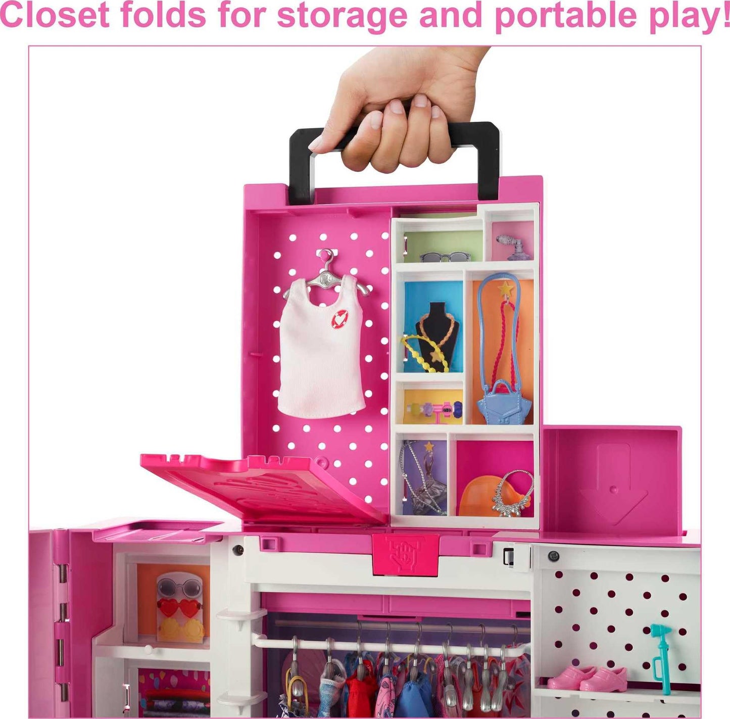 Barbie Dream Closet Playset with 35+ Doll Clothes & Accessories, Includes 5 Complete Looks, Pop-Up Second Level, Mirror & Laundry Chute