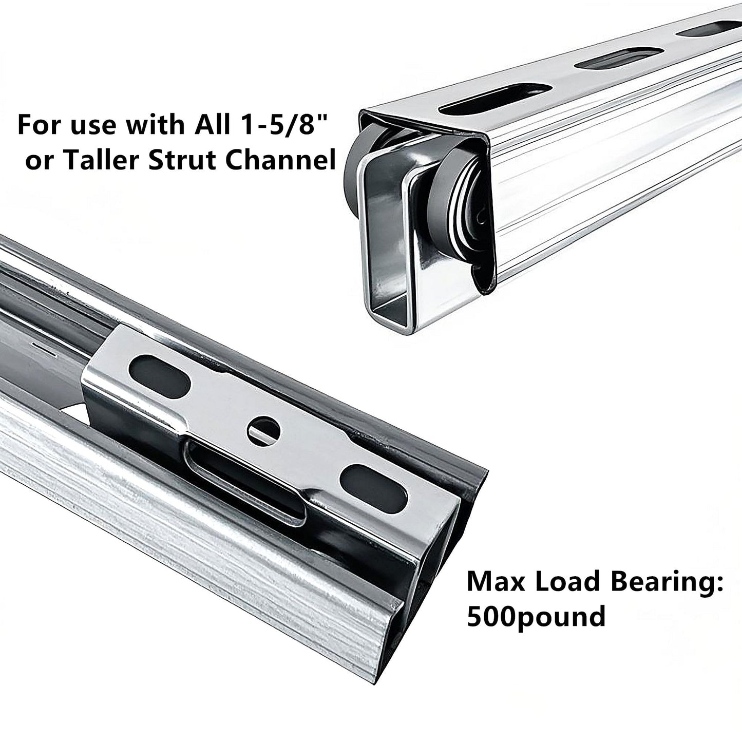 YOVXKAN 4 Wheel Trolley Assembly Rollers, Upgraded Load & Stable Silent Roller Trolley Compatible with 1-5/8" Wide and Taller Strut Channel, P1000/ P5000 Series (Silver 4 Pack)