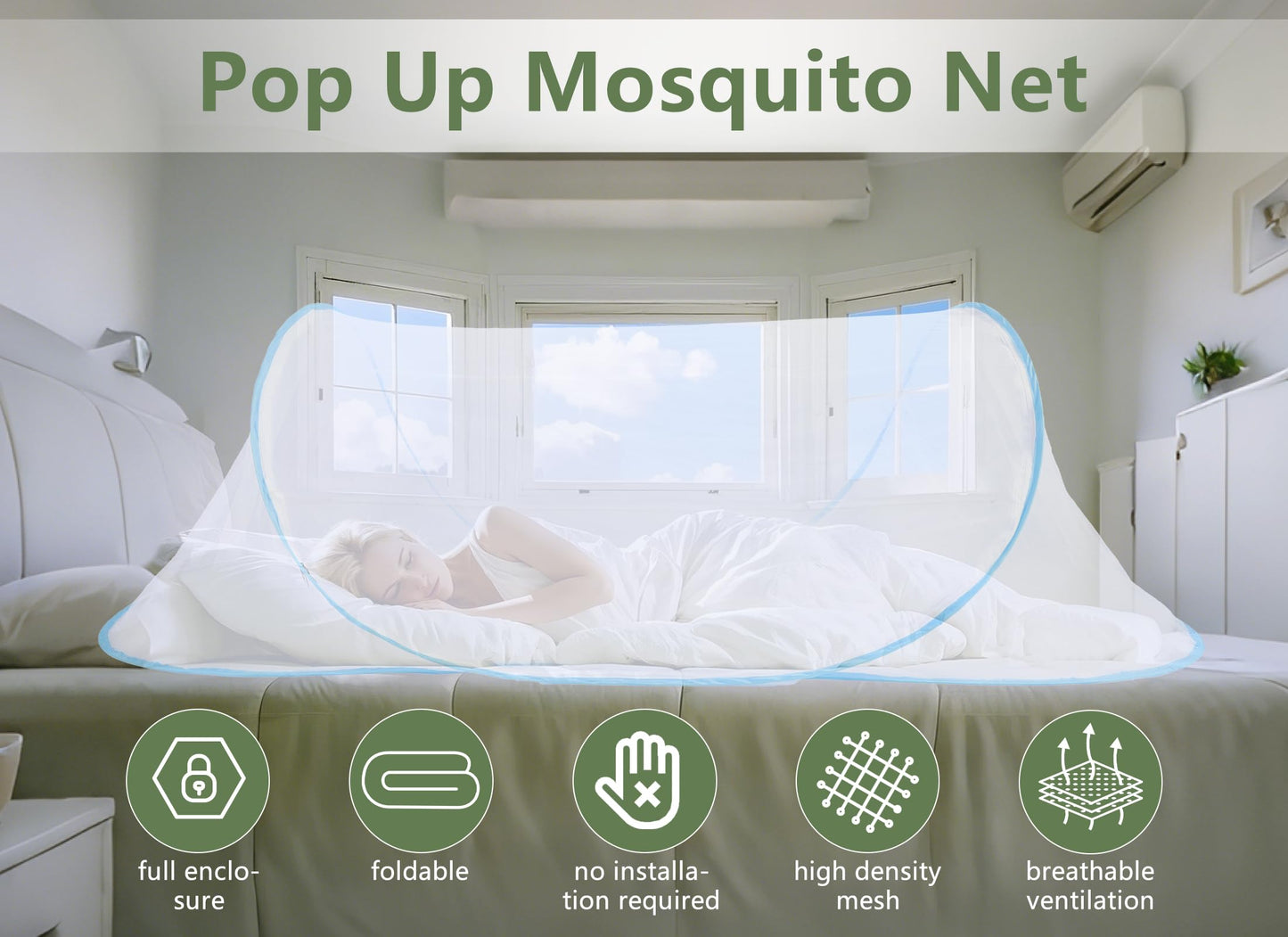 Gugxiom Foldable Net Pop Up for Single Bed, Portable Travel Net, für Bedroom, Outdoor, Camping