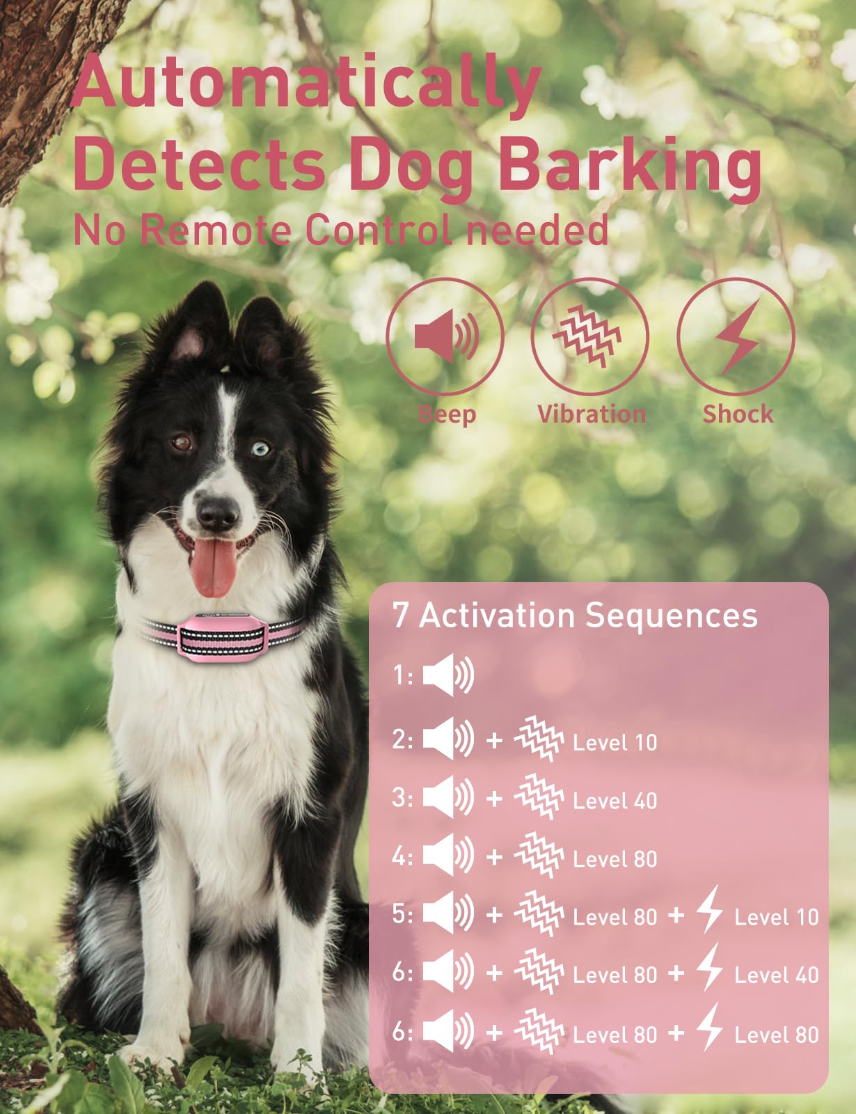 DOGLinsen 2-in-1 Bark and Shock Collar for Dogs, Smart Anti Barking Dog Training Collar with 5 Adjustable Sensitivity, Automatic Bark Collar with Remote, Vibration, Beep, Shock and Automatic