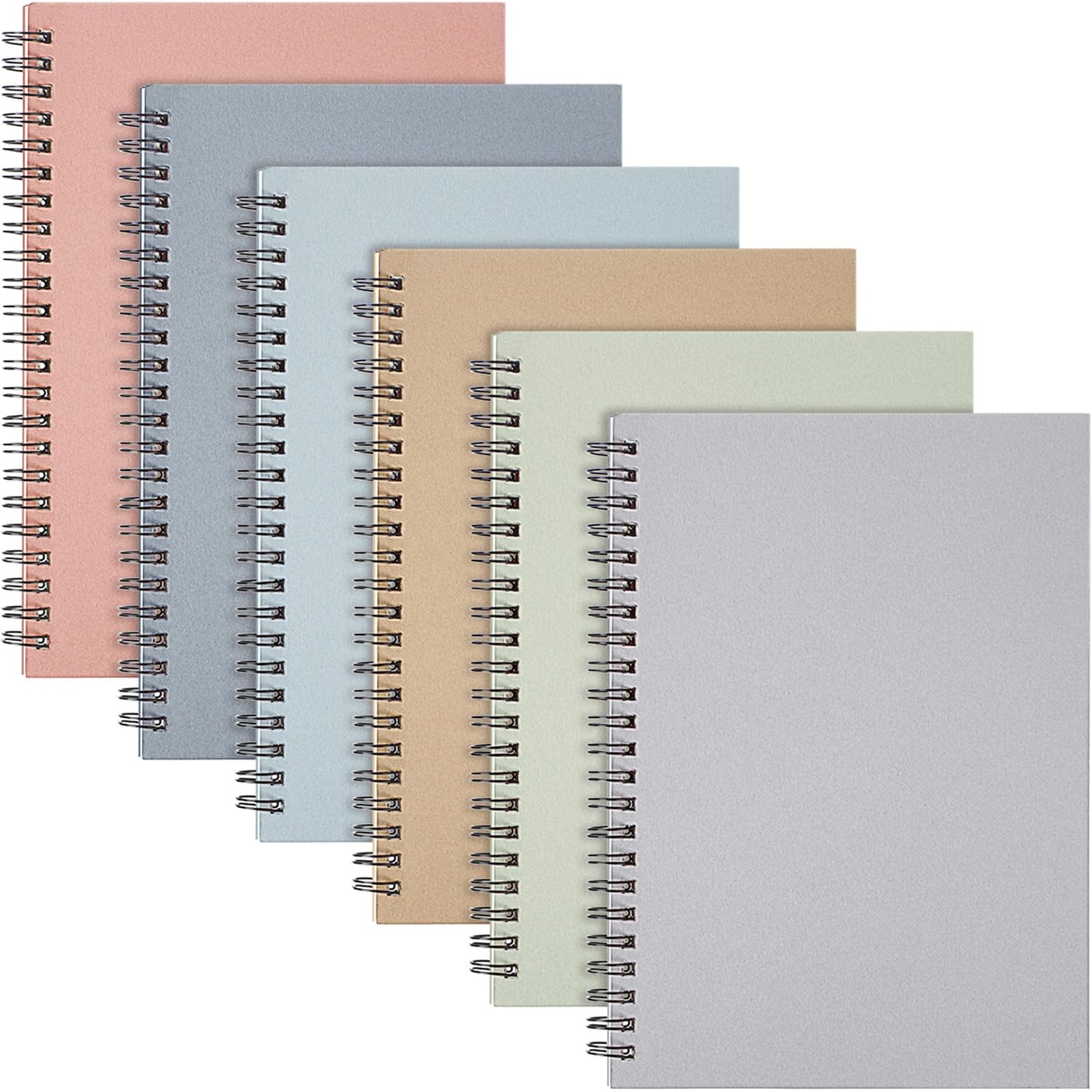 Fuutreo 6 Pack Spiral Notebooks 10.5 x 7.45 Inch College Ruled Journal with Kraft Cover, B5 70 Sheets (140 Pages) for Stundent Study and Office Use(Pastel)