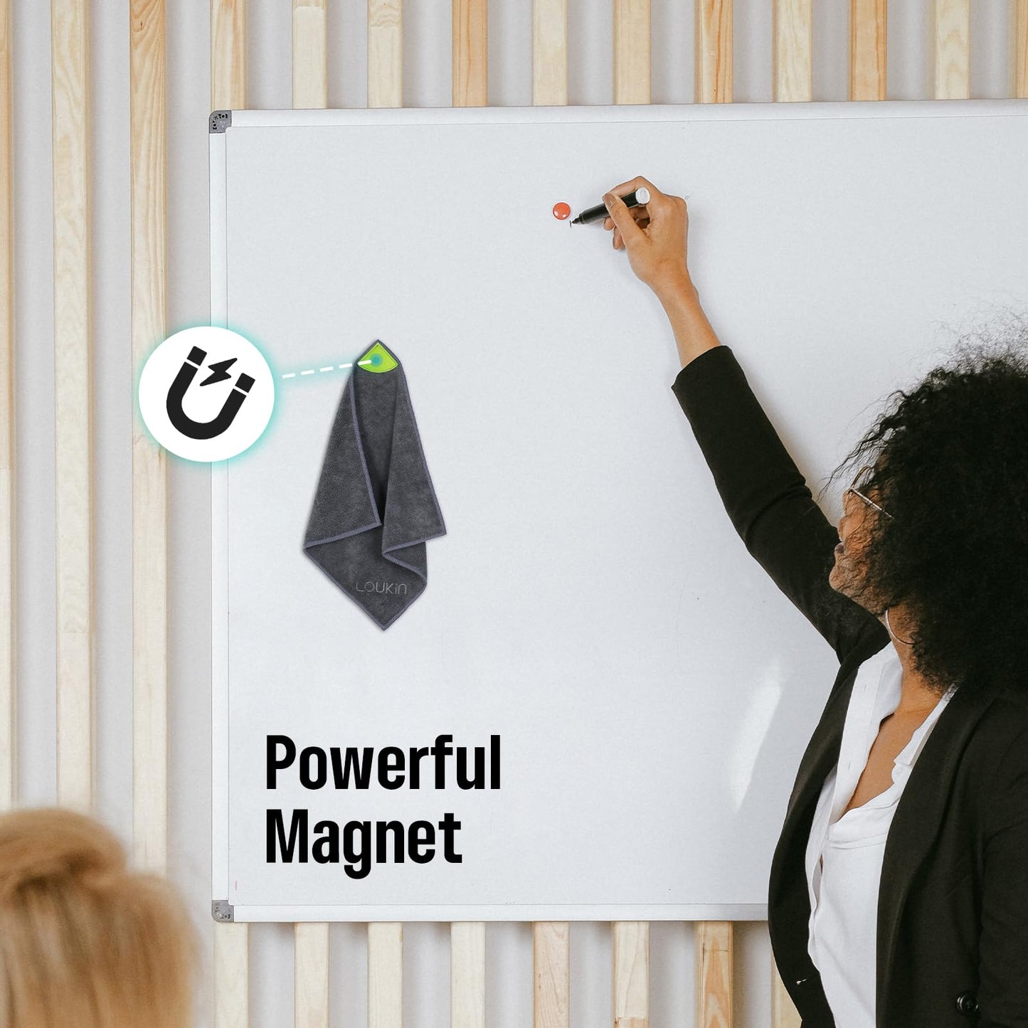 loukin 4 Pack Magnetic Cleaning Cloth, Microfiber Dry Erase Eraser, Washable Whiteboard Cleaning Cloth for Classroom, Home and Office, Gray, 12" x 12" - 3.4 fl oz Whiteboard Cleaner x 2 Included