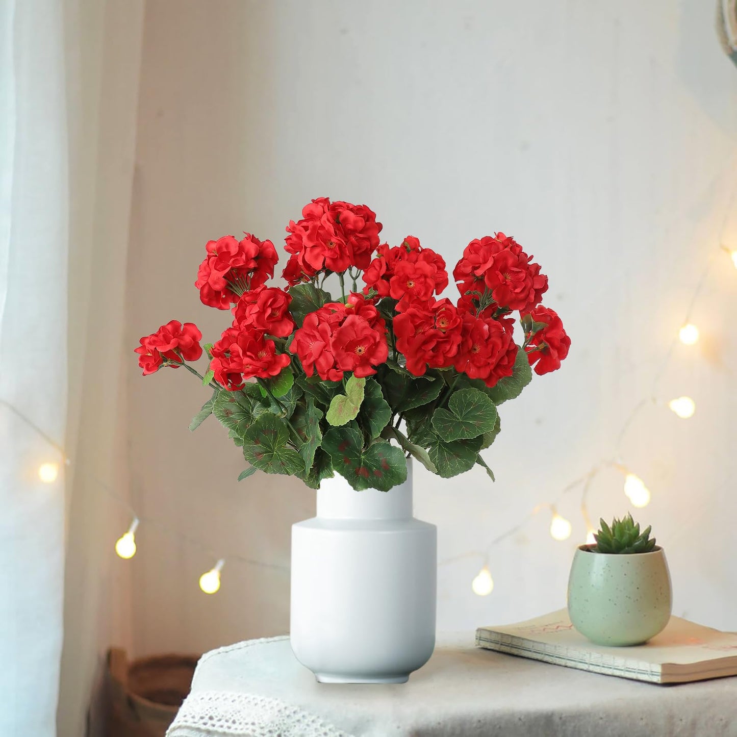 Dremisland 6 Pack Artificial Geranium Flowers for Outdoors Red Geranium Silk Flowers Outdoor UV Resistant Garden Plants Bush Faux Flowers for Home Wedding Table Centerpieces Decor