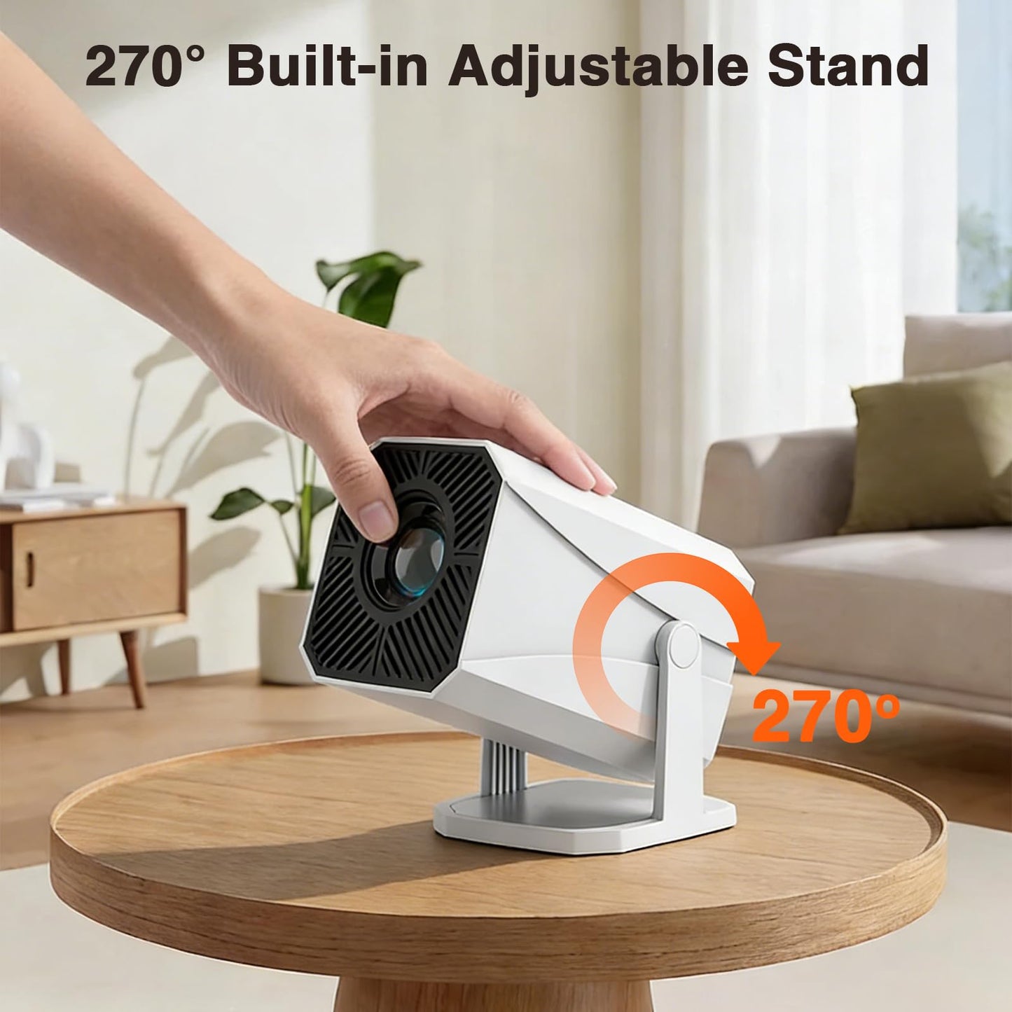 【Built-in Apps | Electric Focus】 1080P Mini Projector with WiFi 6 and Bluetooth, Portable Outdoor Projector with 【Auto Keystone】, 270°Rotation Movie Projector Compatible with HDMI, USB, Smartphone