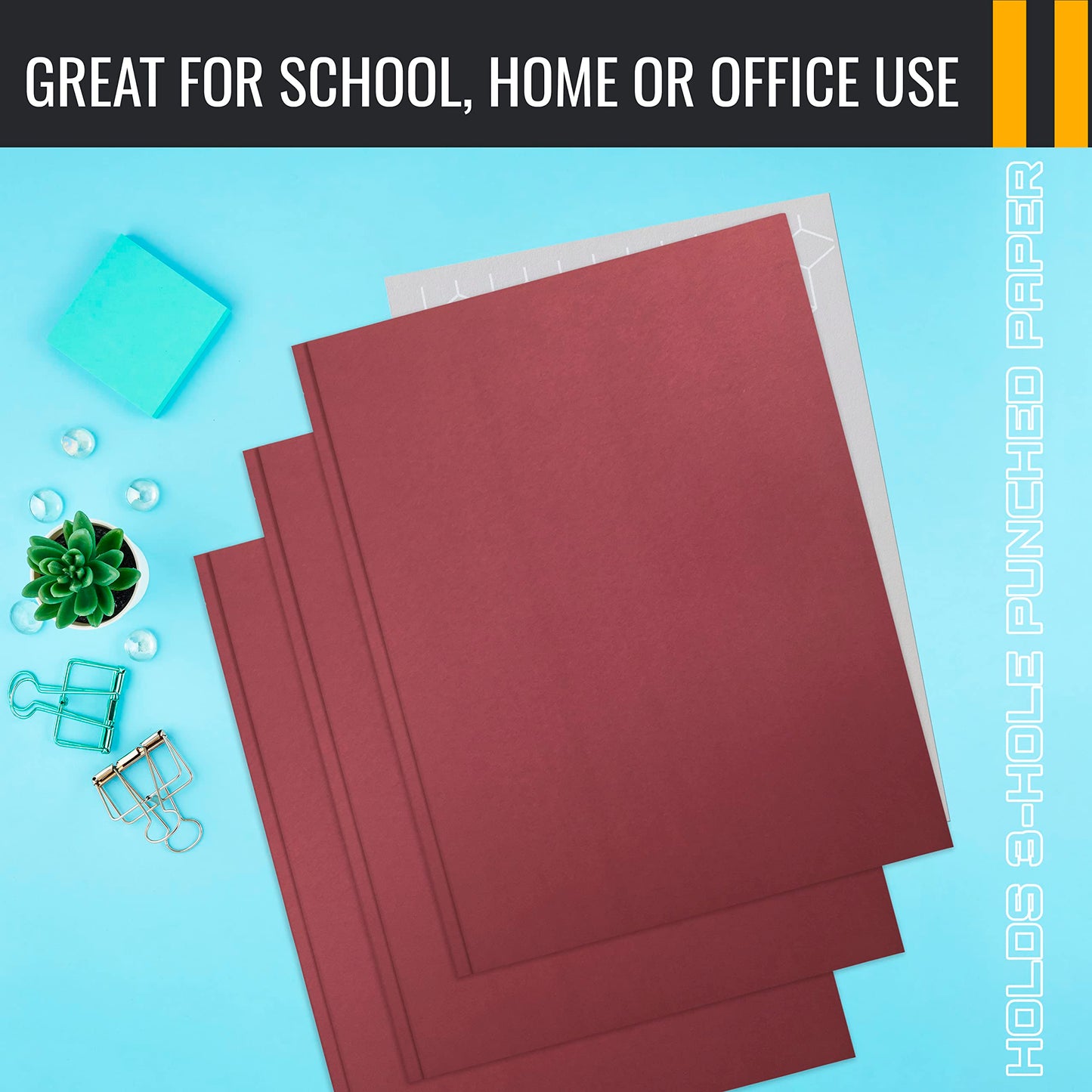 Better Office Products Burgundy Paper 2 Pocket Folders with Prongs, 50 Pack, Matte Texture, Letter Size Paper Folders, 50 Pack, with 3 Metal Prong Fastener Clips, Burgundy Red