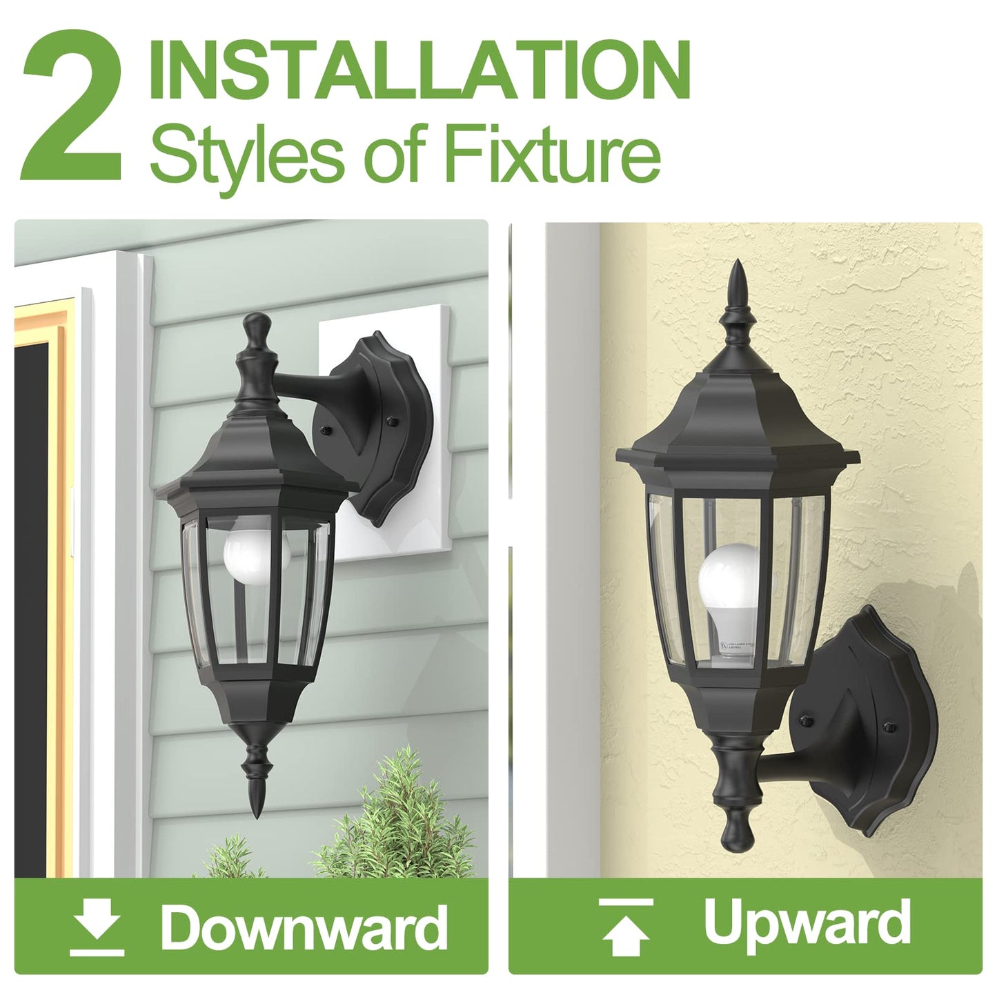 EMART Outdoor Porch Light, Exterior Wall Mount Lantern Fixtures, Anti-Corrosion Waterproof Plastic Material, E26 Socket Lamp for House, Garage, Outside, Backyard, Black, 2 Pack (Bulb Included)