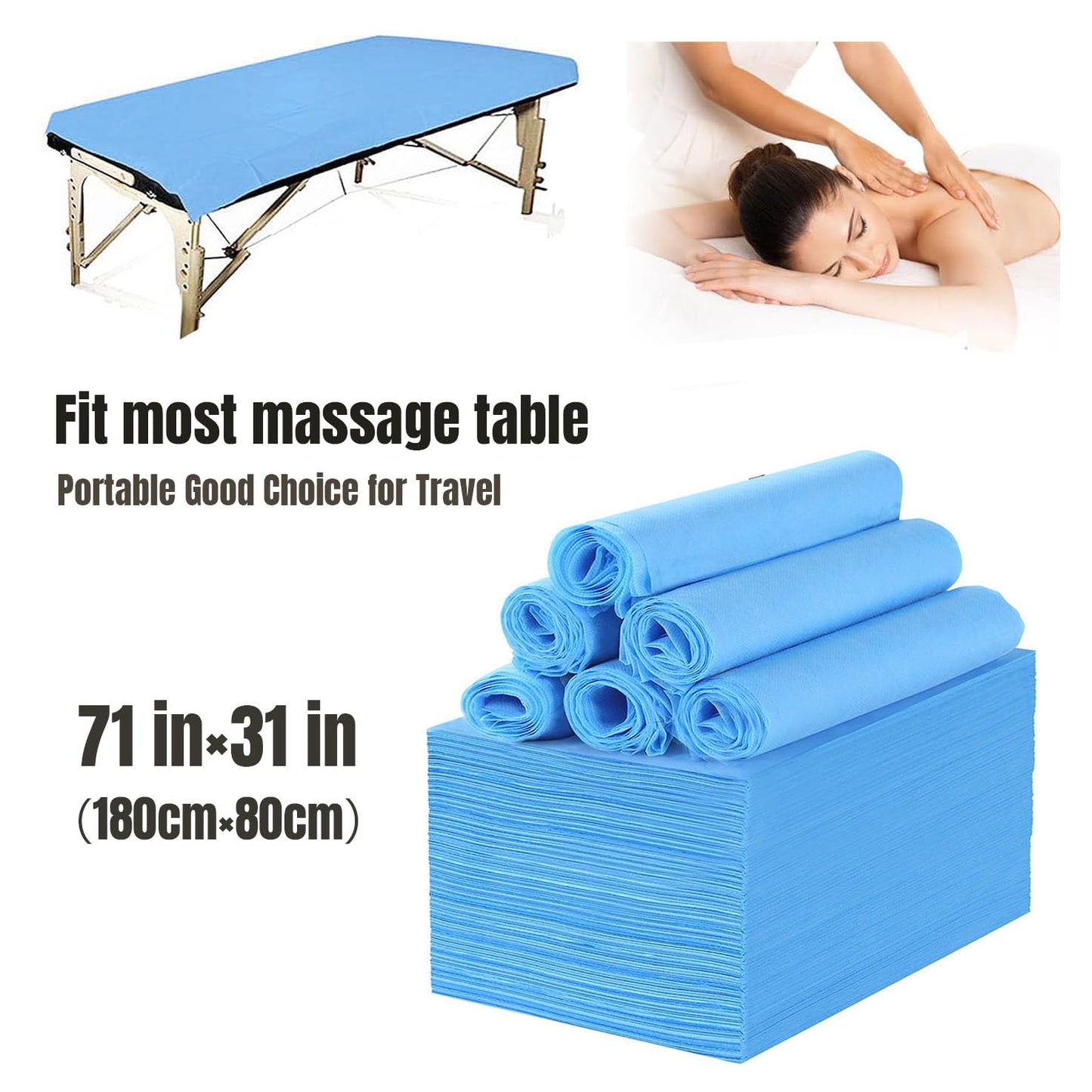 100 Pcs Massage Table Sheets Disposable Bed Sheet 31"x71" - Non Woven Frabic Waterproof Table Bed Covers for Spa, Waxing, Tattoo & Beauty Salon (Blue)
