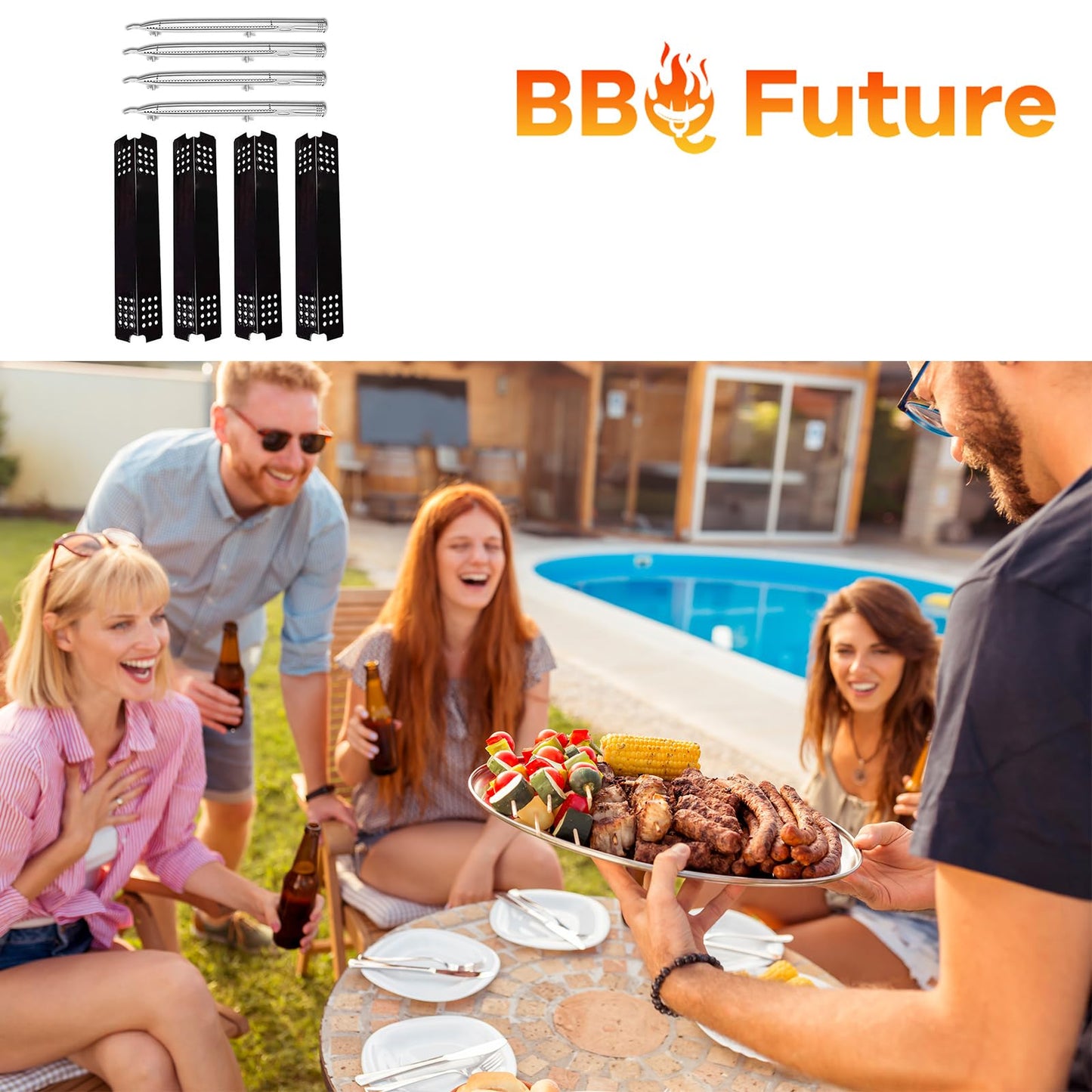 BBQ Future Replacement Parts for Master Chef G45308 G45323 G45308 G45311 G45306, G45309 45307 Gas Grill, BBQ Heat Shields Heat Plates Grill Burner Crossover Tubes, 4 Set