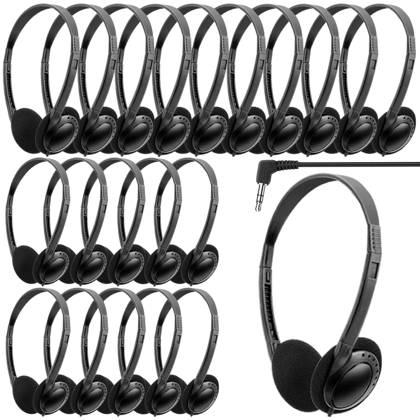 Wensdo Classroom Headphones Bulk 25 Pack for Kids School Students, Wholesale Wired Durable Earphones Class Set for Children Toddler Boys Girls Teens Adult (HY103, 25 Black)