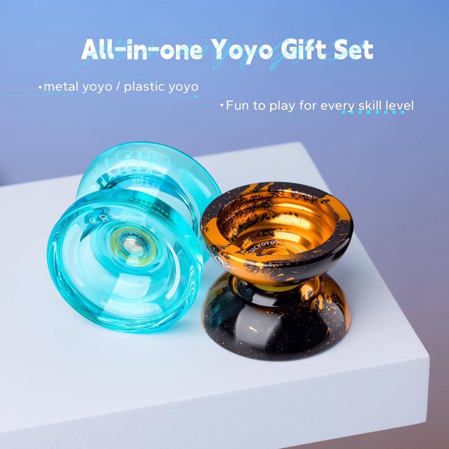 MAGICYOYO Professional Yoyo for Kids, Pack of 2 Yoyos, Unresponsive Yo Yo N11 and Responsive Yo yo K2, Dual Purpose Yo-yo for Beginner/Advanced, Extra Yoyo Case + 12 Strings + Bearing Kit