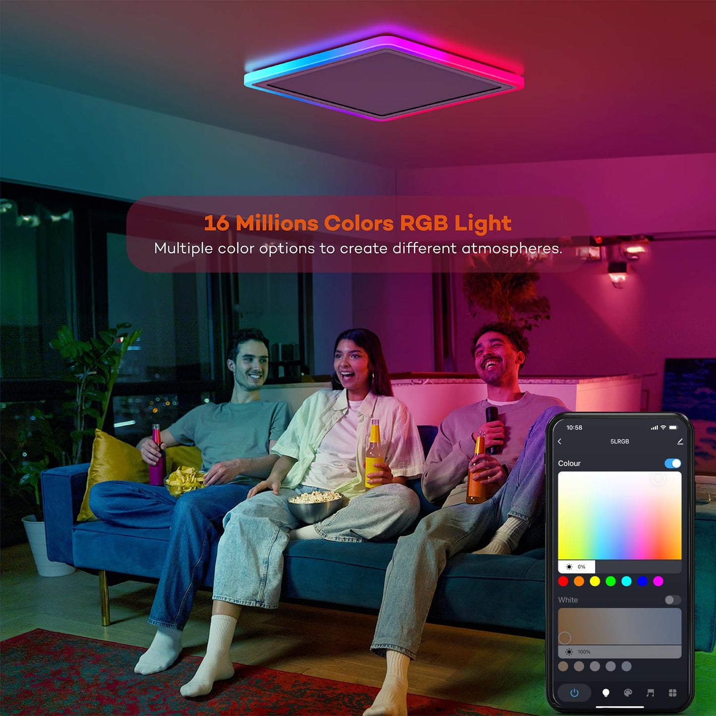 Annaror Smart LED Ceiling Light Fixture WiFi, 13in RGB Flush Mount Lighting Fixture with Remote, Compatible with Alexa Google Home, Low Profile Ceiling Light for Bedroom, Kitchen, Square White