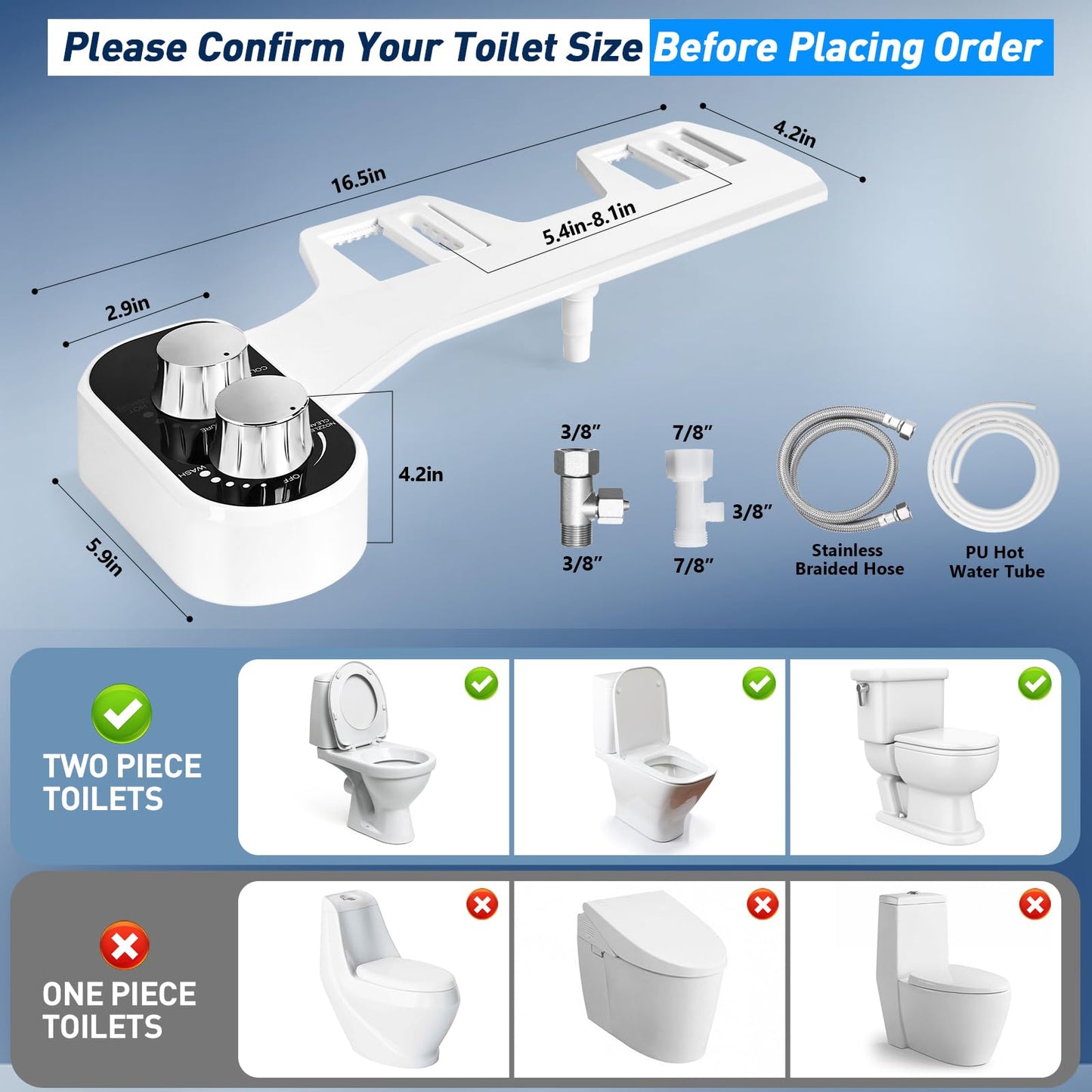 Doolv Upgraded Hot Cold Bidet Attachment - Front & Rear Wash, Adjustable Water Pressure, with Self-Clean, Retractable Single Nozzle, Non-Electric Warm Water Bidet Toilet Seat Attachment