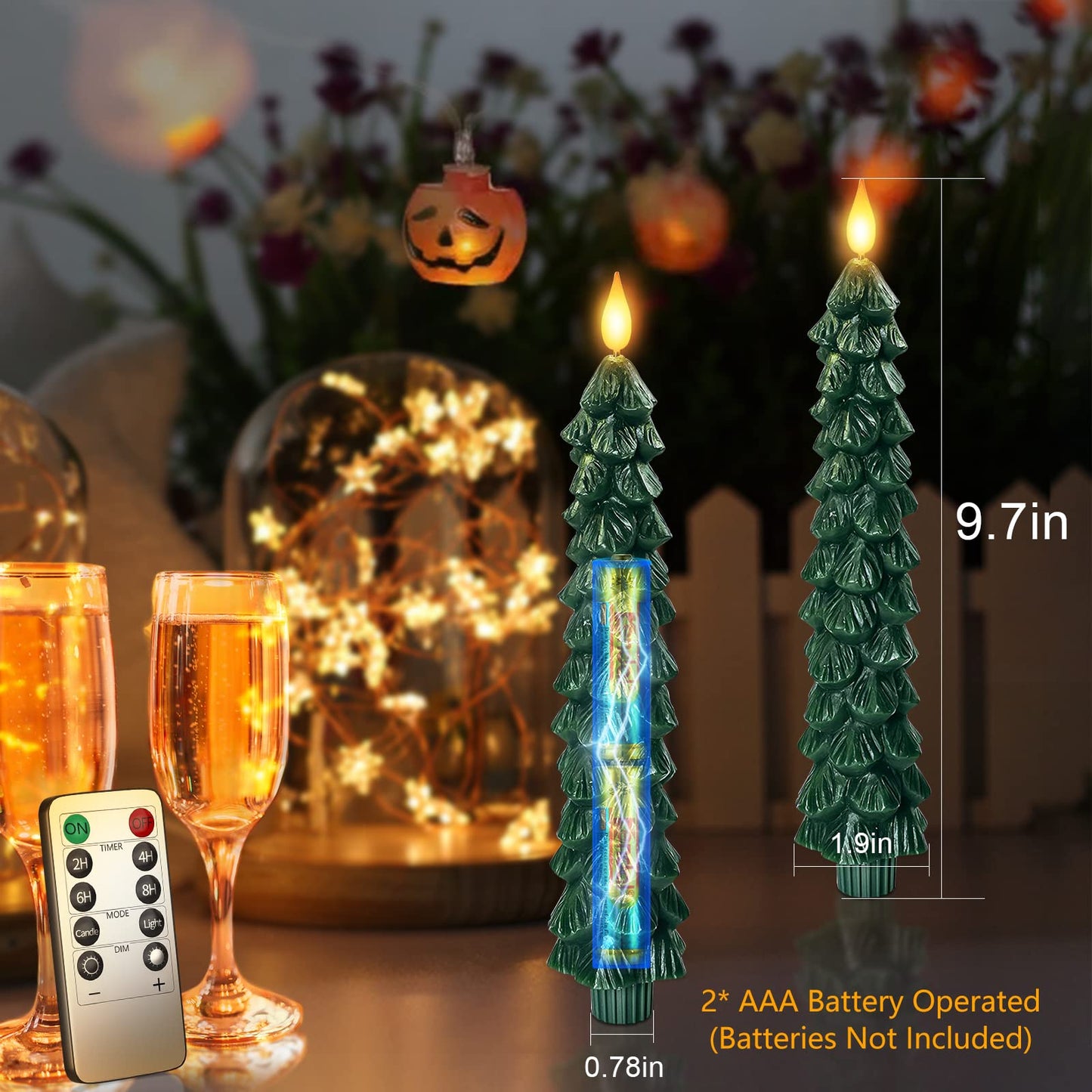 3 Pack Flameless Taper Candles with Remote Timer, 9.7 Inches Real Wax Christmas Tree Candlesticks, Battery Operated Window Candles for Xmas Fireplace Holiday Home Party Decor