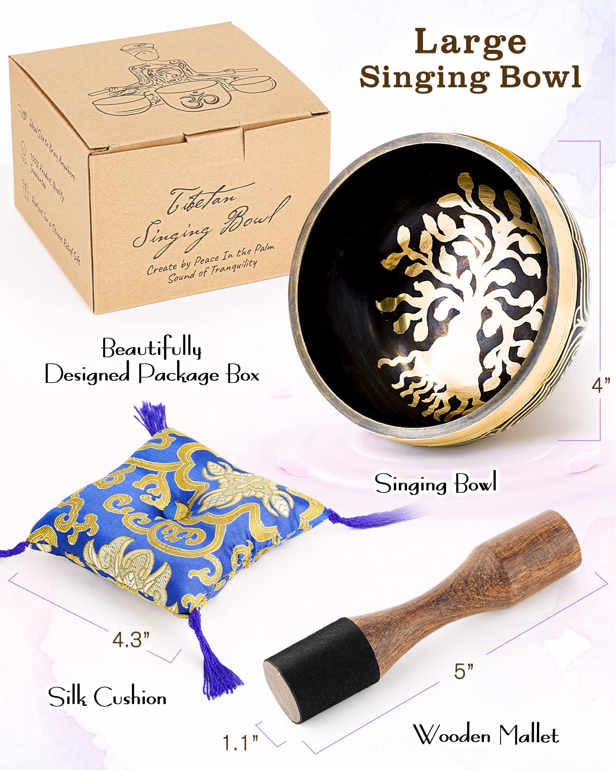 Tibetan Singing Bowls – Hand-Hammered in Nepal, Authentic Meditation Sound Bowls for Yoga, Chakra Healing, Mindfulness & Spiritual Self-Care Gifts for Women