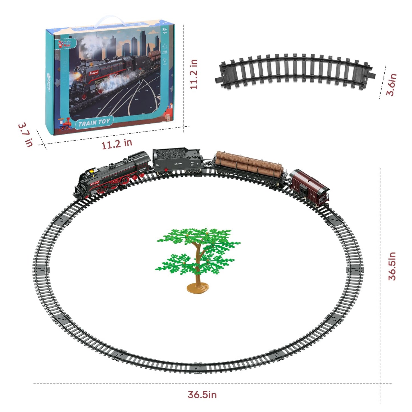 Electric Train Set with Smoke, Sound and Lights, Track Toy for Toddlers and Kids, Birthday Gift for Boys and Girls