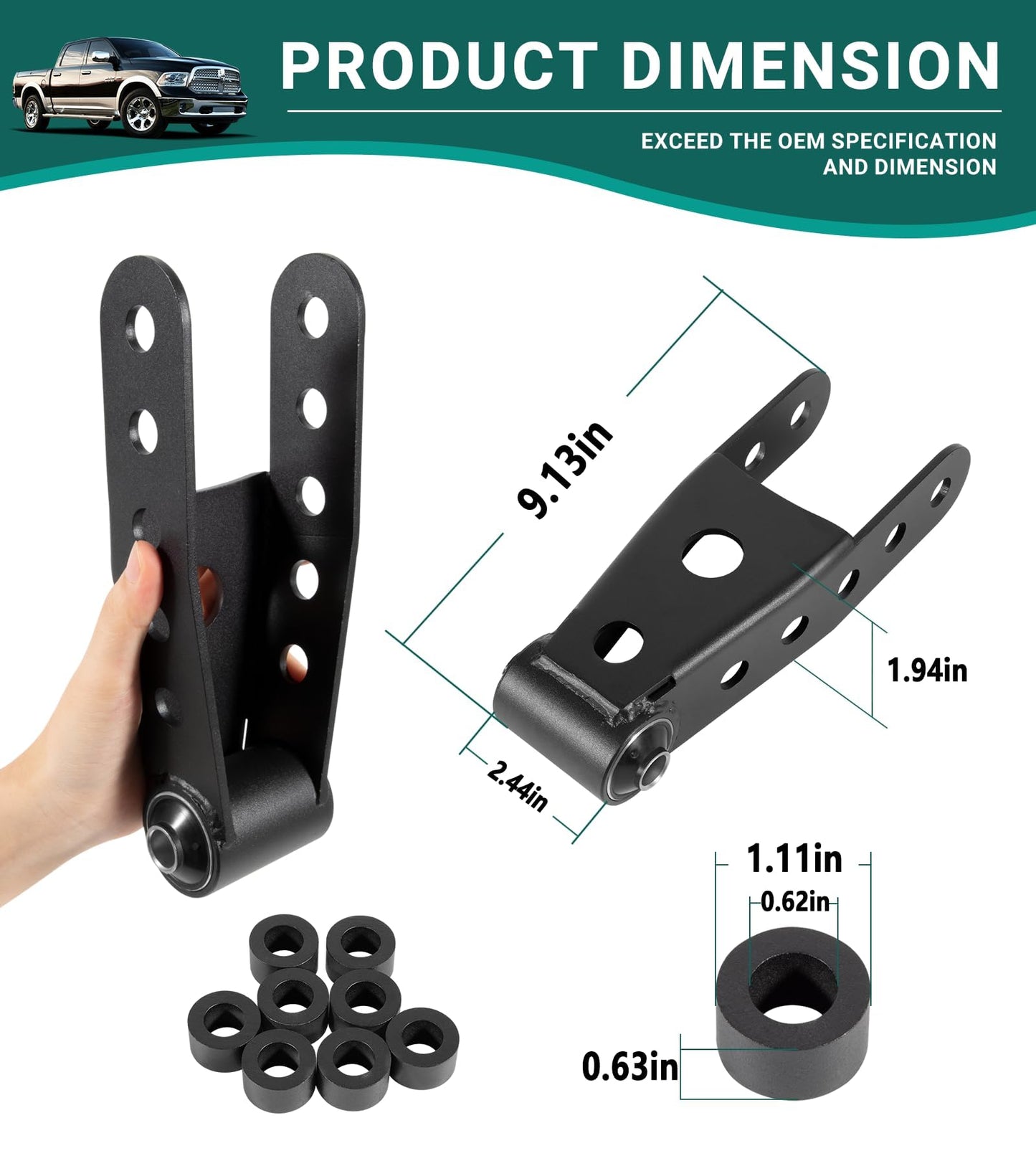 Camoo 2-3" Suspension Rear Drop Lowering Shackles kit Leaf Spring Drop Shackle Kit 6400 Compatible with Chevy Silverado GMC Sierra 1500 C1500 K1500 Dodge Ram Replaces # 6400 410520