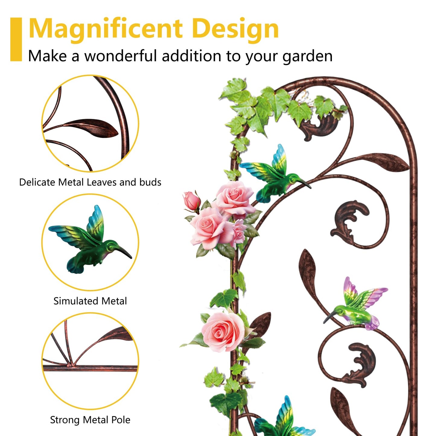 aboxoo Set of 4 Packs Hummingbird Metal Garden Trellis for Climbing Plants,Outdoor Decorative Flowers Arch Fence Trellis for Outdoor Patio,Garden,Lawn,Yard,Backyard,Wall Brackets,60'' H x 11'' W